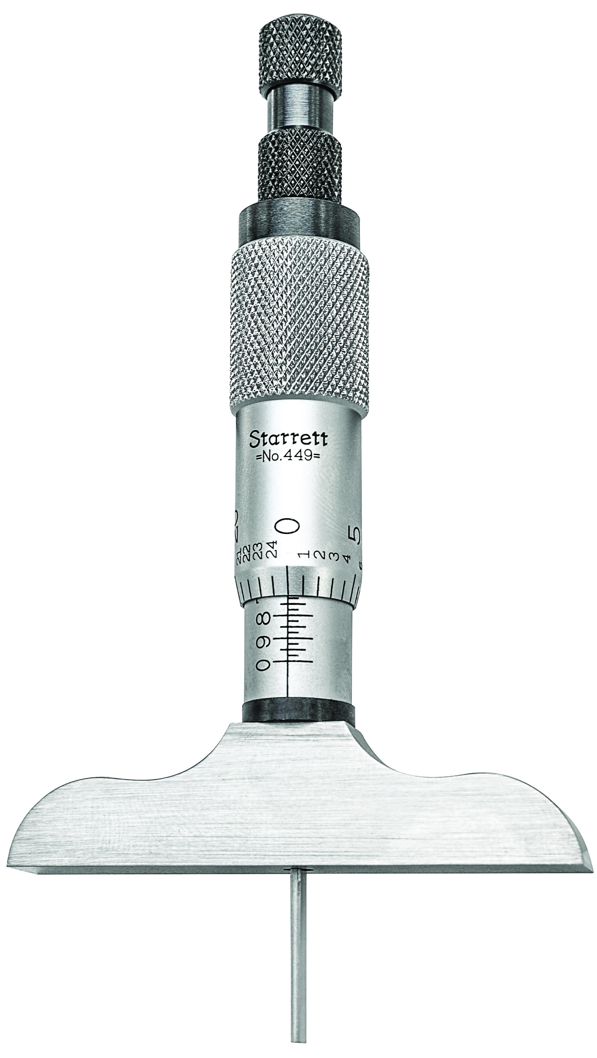 product Starrett® 445AZ-3RL Mechanical Depth Micrometer, 0 to 3 in, Graduations: 0.001 in, Satin Chrome