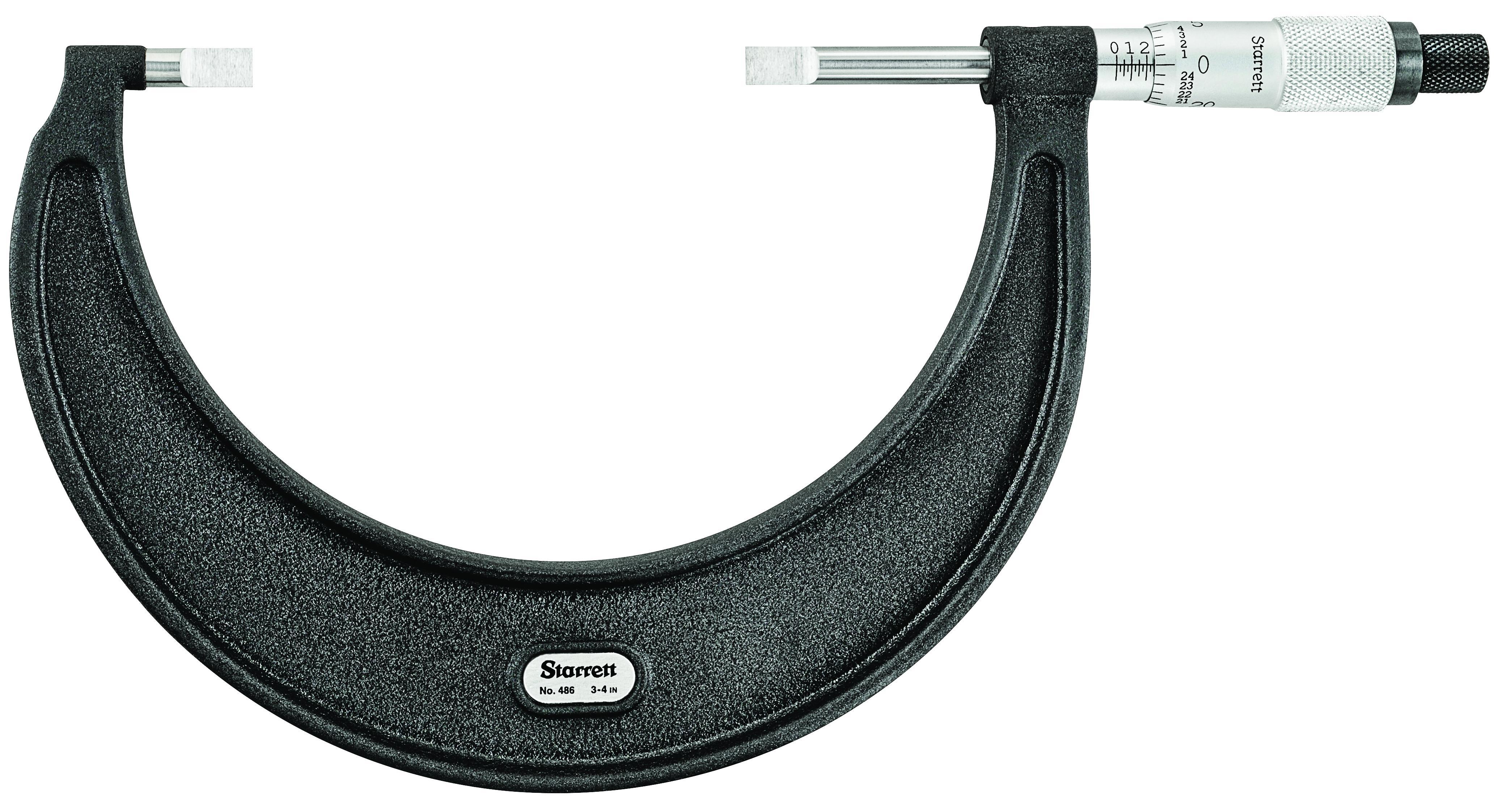 Starrett&reg; 486P-4 Mechanical Blade Type Micrometer With Non-Rotating Spindle, 3 to 4 in Measuring, Graduations 0.001 in, Steel, Satin Chrome