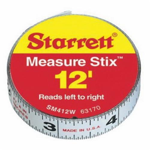 Starrett&reg; SM44W 1-Sided Measure Stix, 4 ft L x 1/2 in W Blade, Carbon Steel, Imperial, 1/6ths