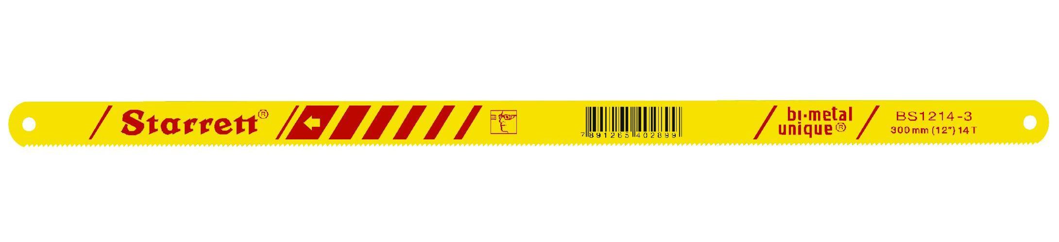 Starrett&reg; BS1214-3 Unique Hand Hacksaw Blade, 5/8 in W x 12 in L Blade, HSS Cutting Edge, 14 TPI, B-Metal/HSS Blade