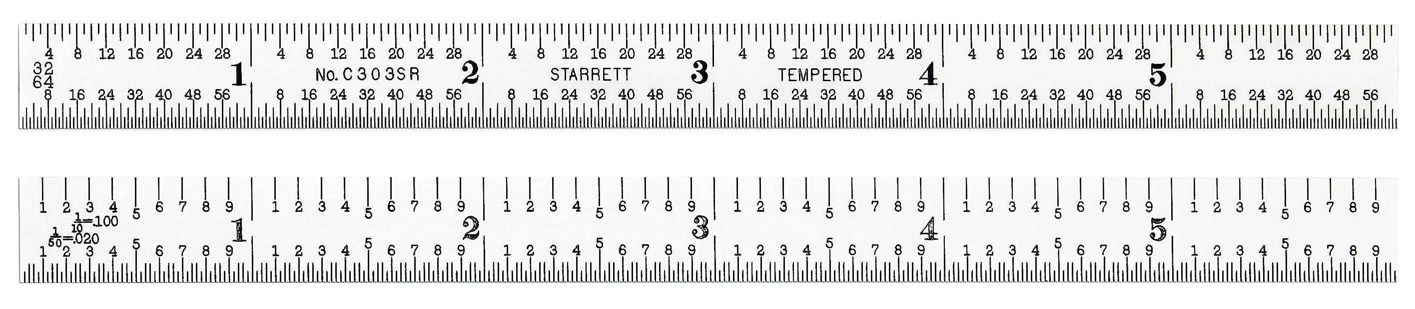 product Starrett® C305R-12 Full Flexible Precision Rule, Imperial Measuring System, Graduations #5R to Quick-Reading 10ths, Aircraft Quick-Reading 100ths, 32nds and 64ths, 12 in L, Steel, Silver