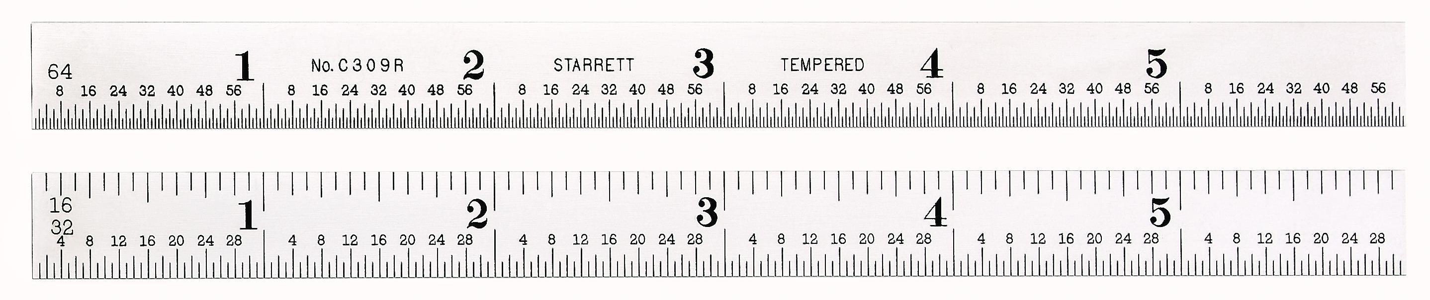 Starrett® C636ME-150 Spring Tempered Precision Rule, Imperial/Metric Measuring System, Graduations #36 to 32nds and 1/2mm on One Side, 64ths and mm on Reverse Side, 150 mm L, Steel, Silver
