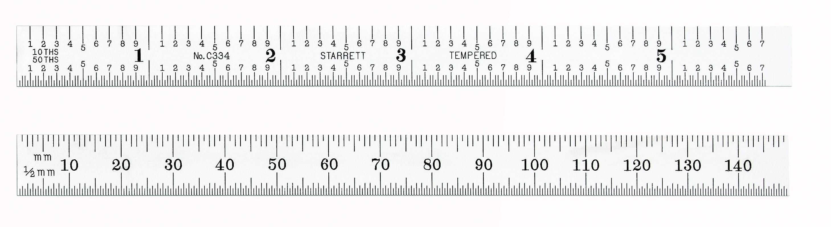 Mitutoyo 182-206 Full Flexible Steel Rule, Imperial/Metric Measuring System, Graduations 1/50th, 1/100th, 1 mm, 0.5 mm, 6 in L, Tempered Stainless Steel, Black/Chrome