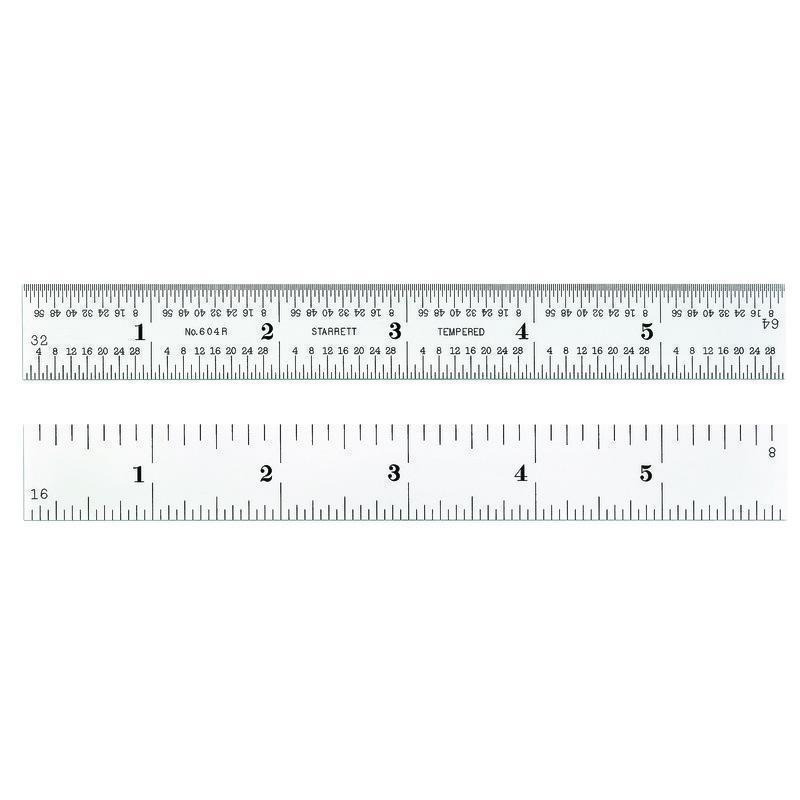 product Starrett® CH604R-6 Spring Tempered Precision Rule, Imperial Measuring System, Graduations #4R to 8ths, 16ths, Quick-Reading 32nds, 64ths, 6 in L, Steel, Silver