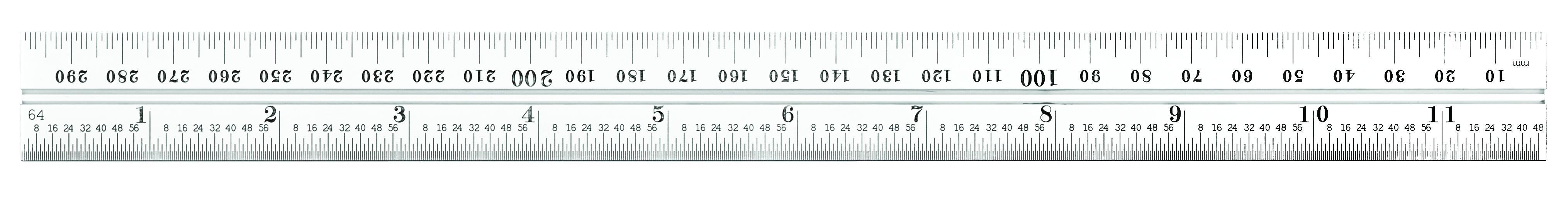 Starrett&reg; CB300-36 Inch and Millimeter Reading Combination Square Blade, 300 mm L Steel Blade, 1/2 mm and 32nds One Side, mm and 64ths Reverse Side Graduation