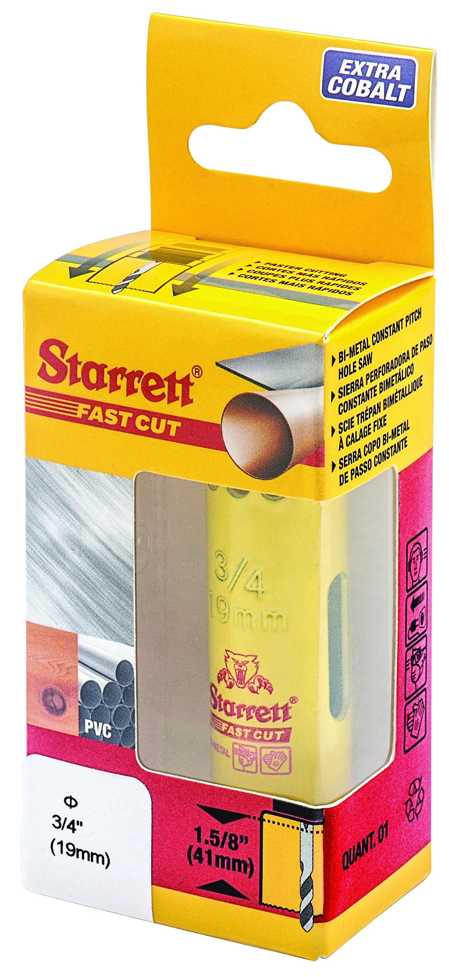 Starrett&reg; FCH0034-G Global Series&reg; Bi-Metal Fast Cut Straight Pitch Hole Saw, 3/4 in Dia, 1-5/8 in D Cutting, HSS Cutting Edge, 1/2-20 Arbor