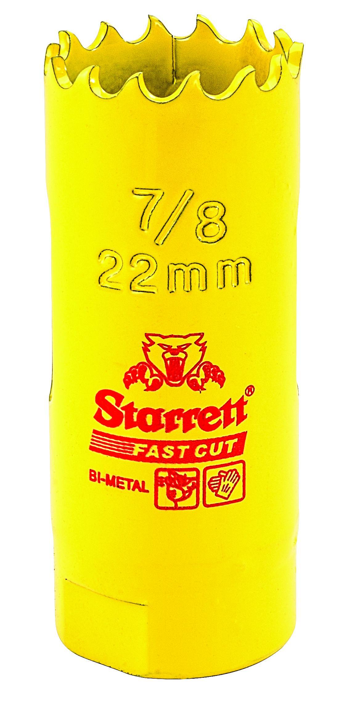 Starrett&reg; FCH0078-G Global Series&reg; Bi-Metal Fast Cut Straight Pitch Hole Saw, 7/8 in Dia, 1-5/8 in D Cutting, HSS Cutting Edge, 1/2-20 Arbor