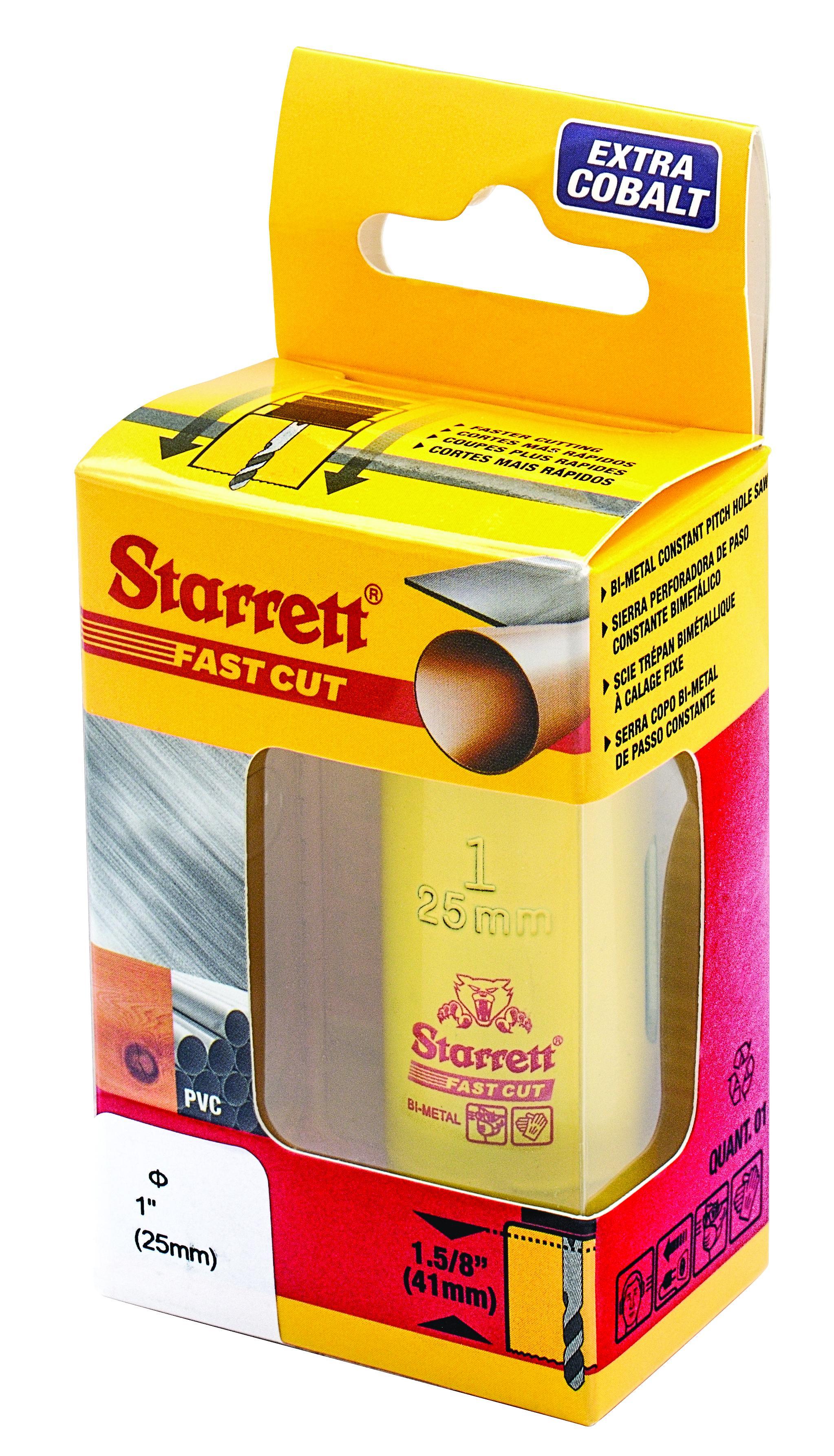 Starrett&reg; FCH0100-G Global Series&reg; Bi-Metal Fast Cut Straight Pitch Hole Saw, 1 in Dia, 1-5/8 in D Cutting, HSS Cutting Edge, 1/2-20 Arbor