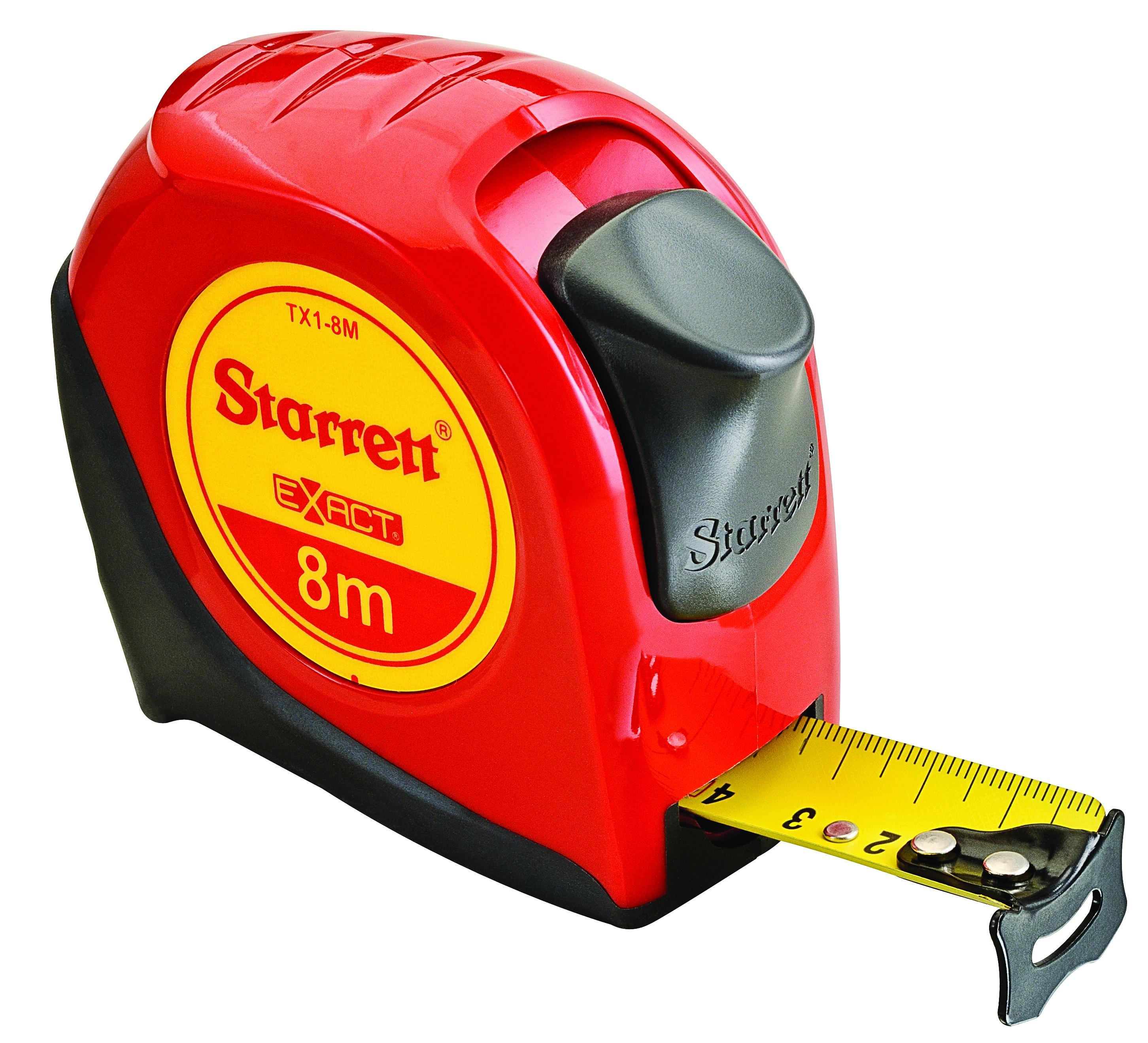 Starrett&reg; KTX1-8M-N Exact Pocket Tape With Belt Clip, 8 m L x 1 in W Blade, Metric Measuring System, S6 Graduation