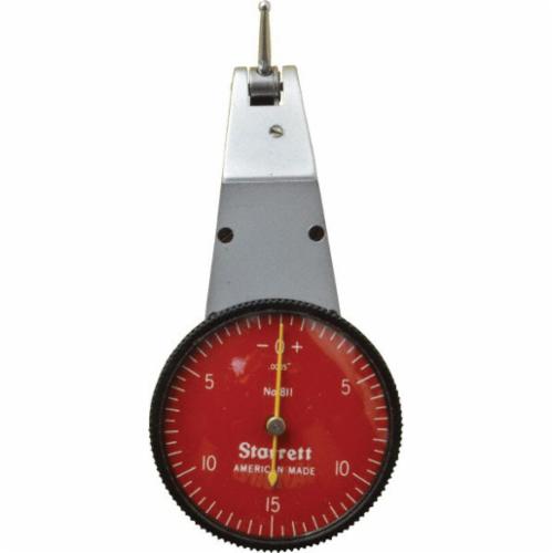 Starrett&reg; R811-5CZ Dial Test Indicator With Swivel Head, 0.03 in Measuring, 0 to 15 to 0 Dial Reading, Graduations 0.0005 in, 1-3/8 in Dial, 5/8 in L Tip