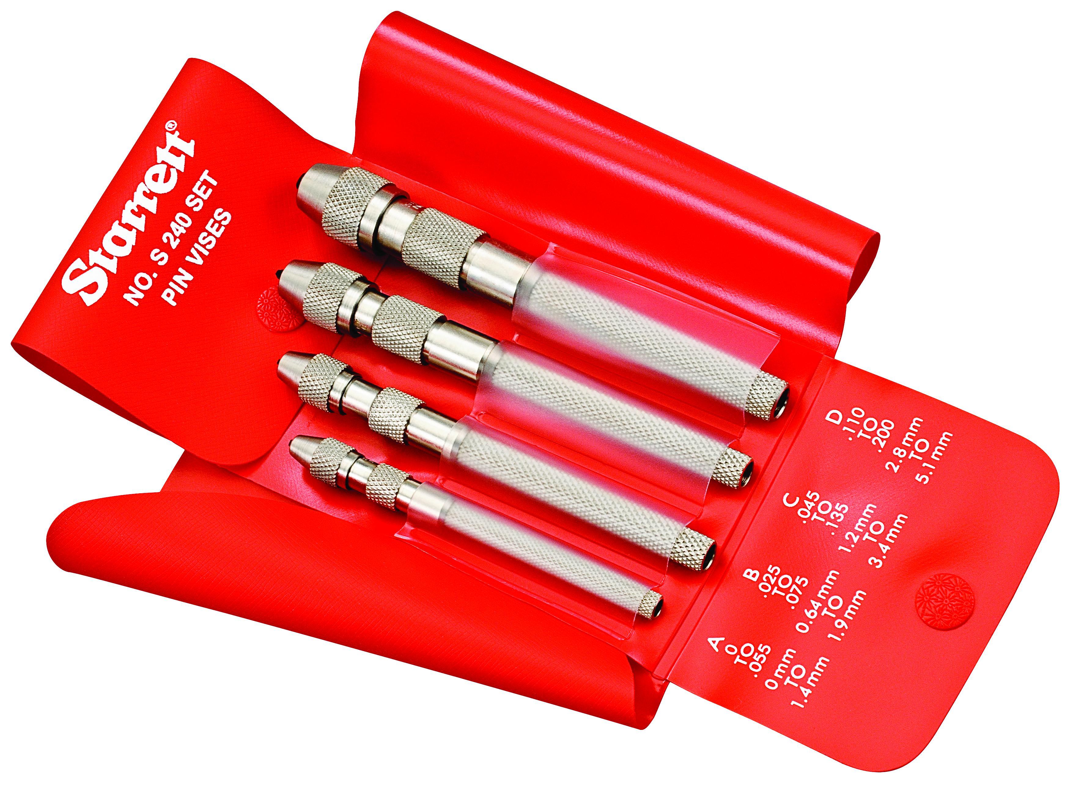 product Starrett® 240B Regular Pin Vise With Tapered Collet, 0.025 to 0.075 in Capacity, 3/8 in Dia x 3-43/64 in L, Knurled Grip Handle