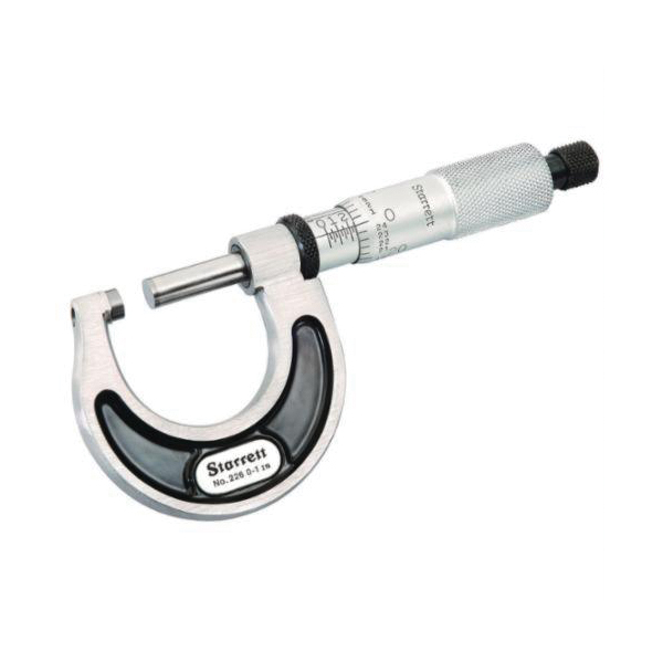 Starrett&reg; T226XRL-1 Mechanical Outside Micrometer, 0 to 1 in, Graduations: 0.0001 in, Carbide Tip, Satin Chrome