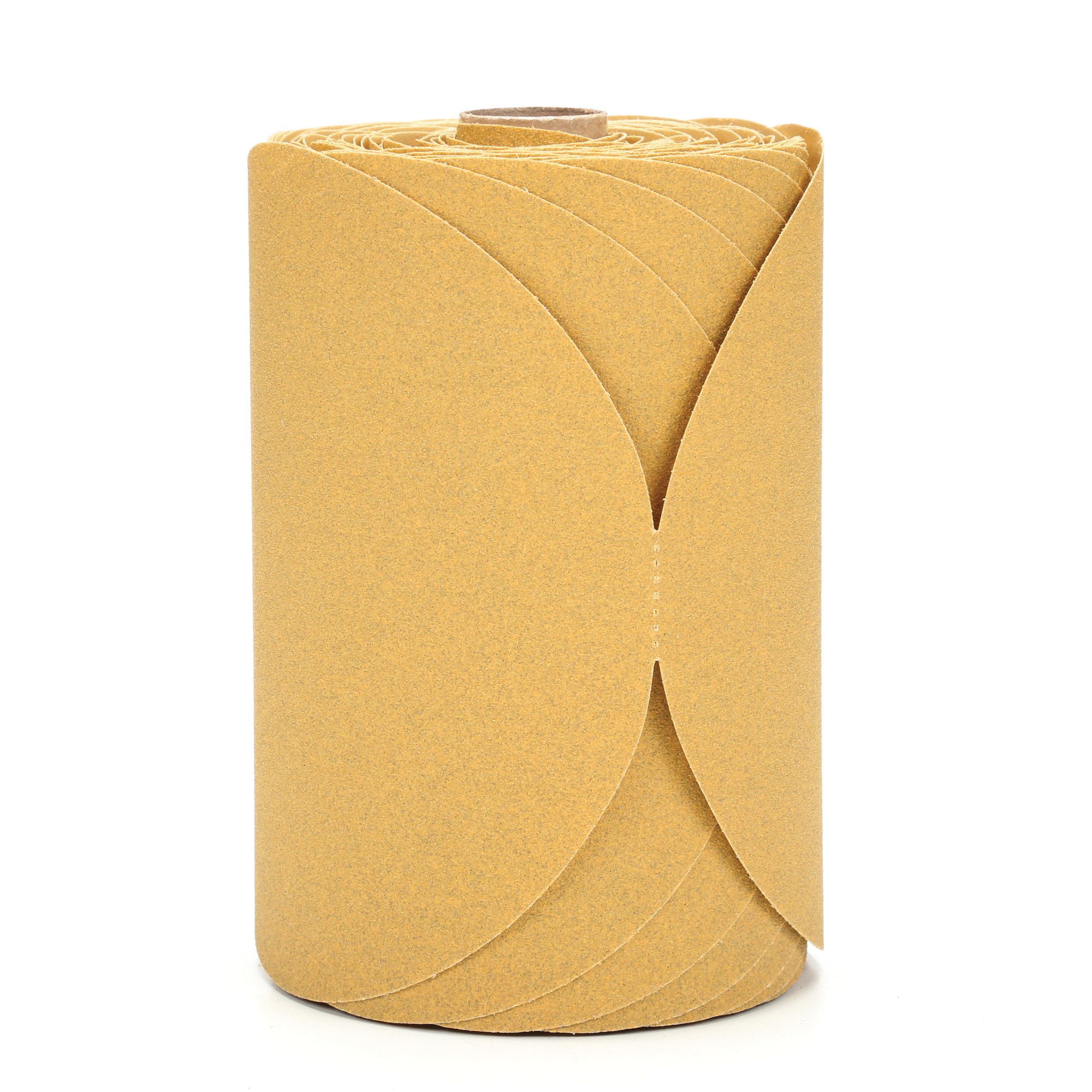 product 3M™ Stikit™ Gold Paper Disc Roll 216U, P500 A-weight, 5 in x NH, Die 500X, 175 Discs/Roll, 6 Rolls/Case