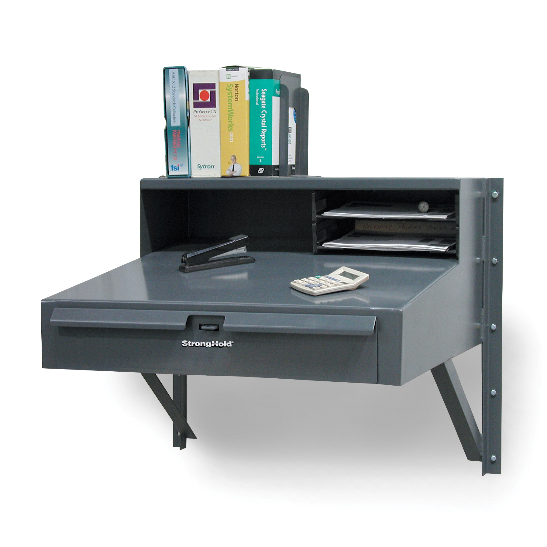 Strong Hold&reg; 53.1-WS-360-4DB-MT Heavy Duty Industrial Shop Desk With Maple Top, 48 in H x 60 in W x 36 in D, 2 Pedestals, 4 Drawers