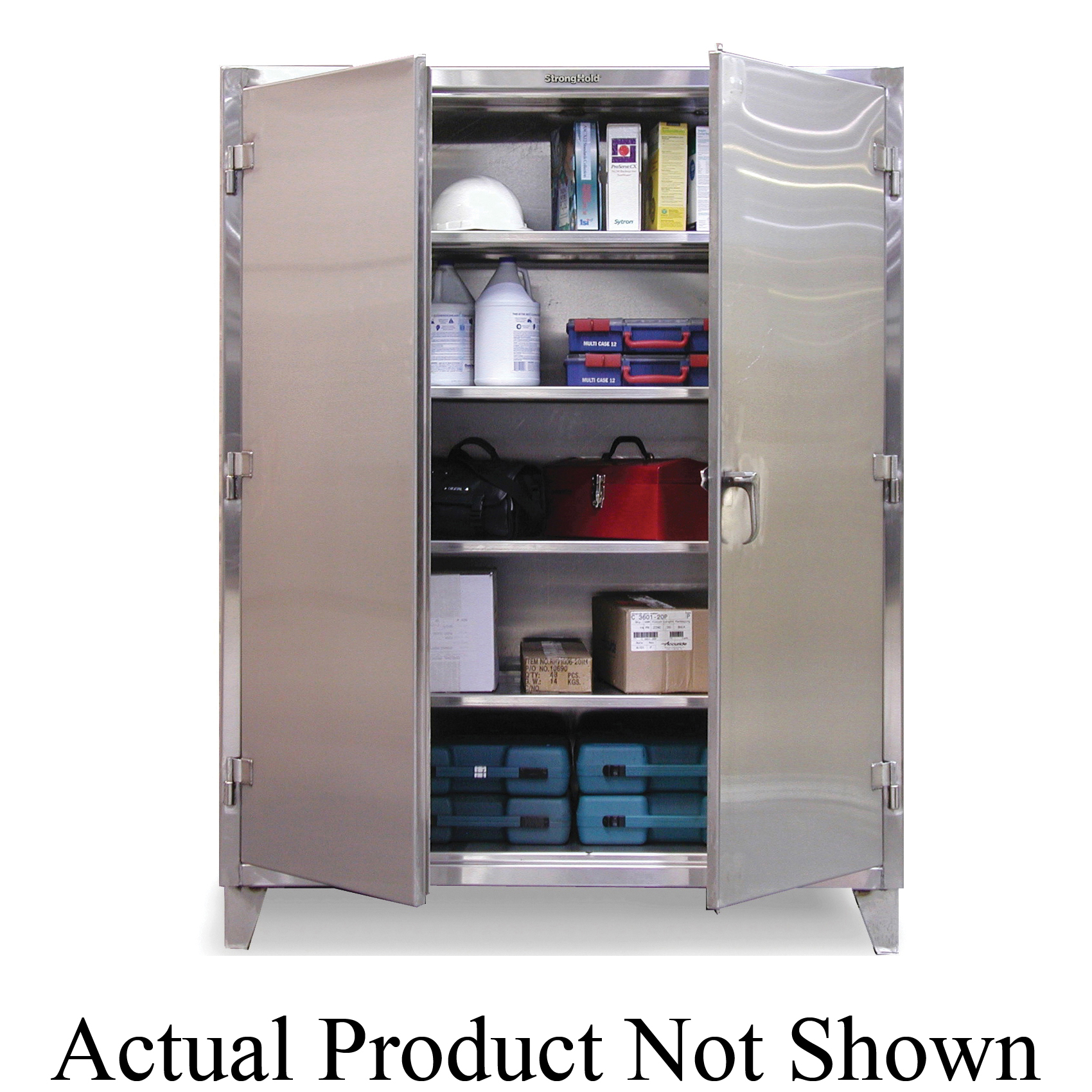Strong Hold&reg; 66-DSBC-248 Heavy Duty Double Shift Cabinet, 72 in W x 78 in H, Steel, Dark Gray
