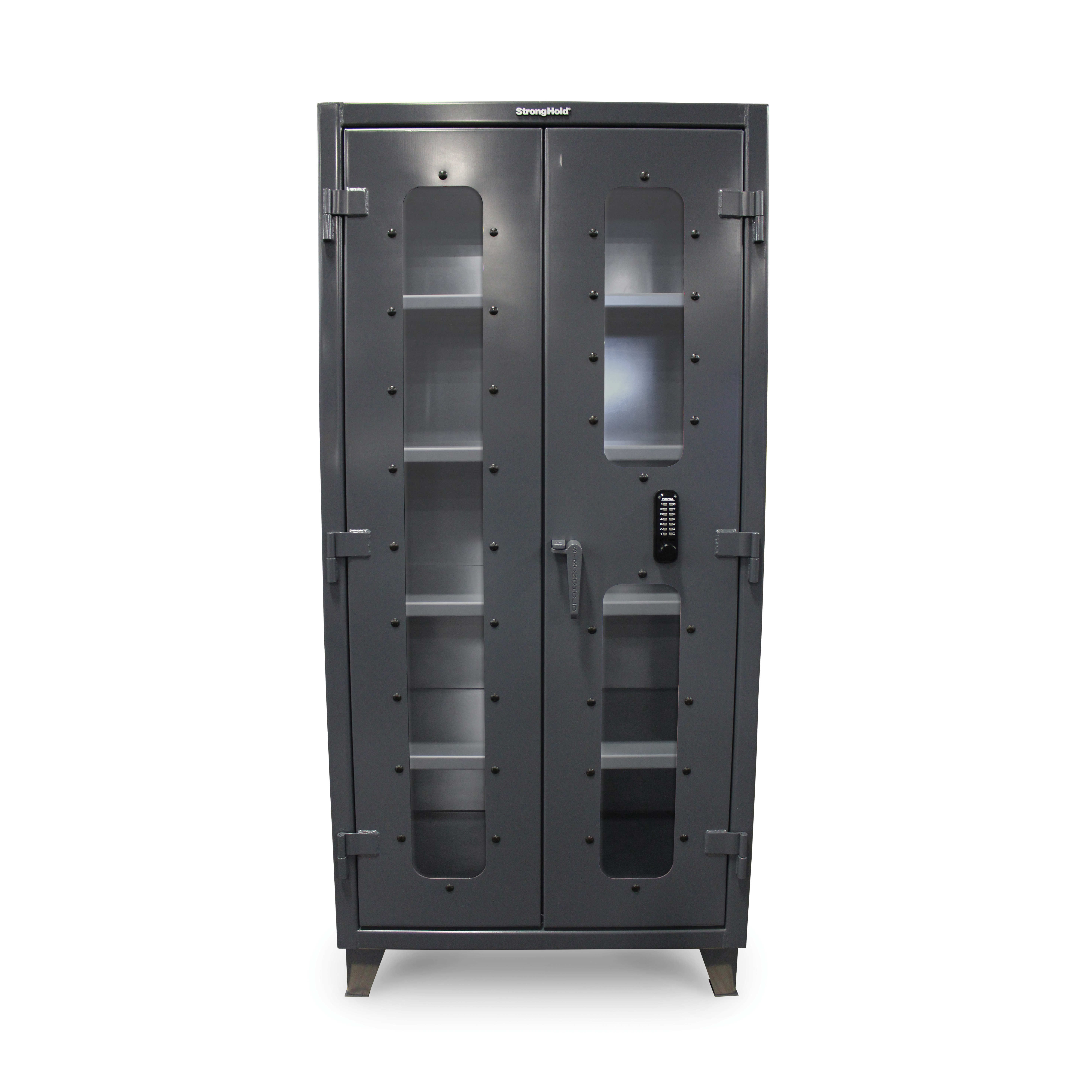 Strong Hold&reg; 45-BC-243-2DB-FLP Heavy Duty Industrial Janitorial Supply Cabinet, 48 in W x 64 in H, Steel, Dark Gray