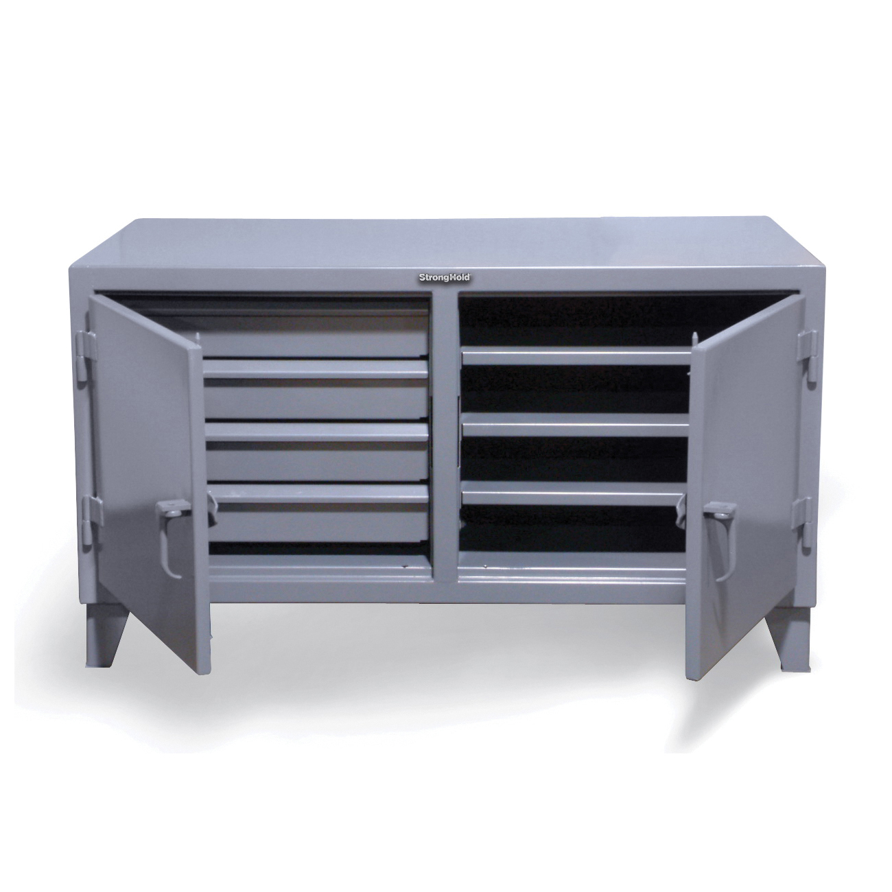 Strong Hold&reg; 93-361-MT Freestanding Workbench With Maple Top, 37 in H x 108 in W x 108 in D, Gray