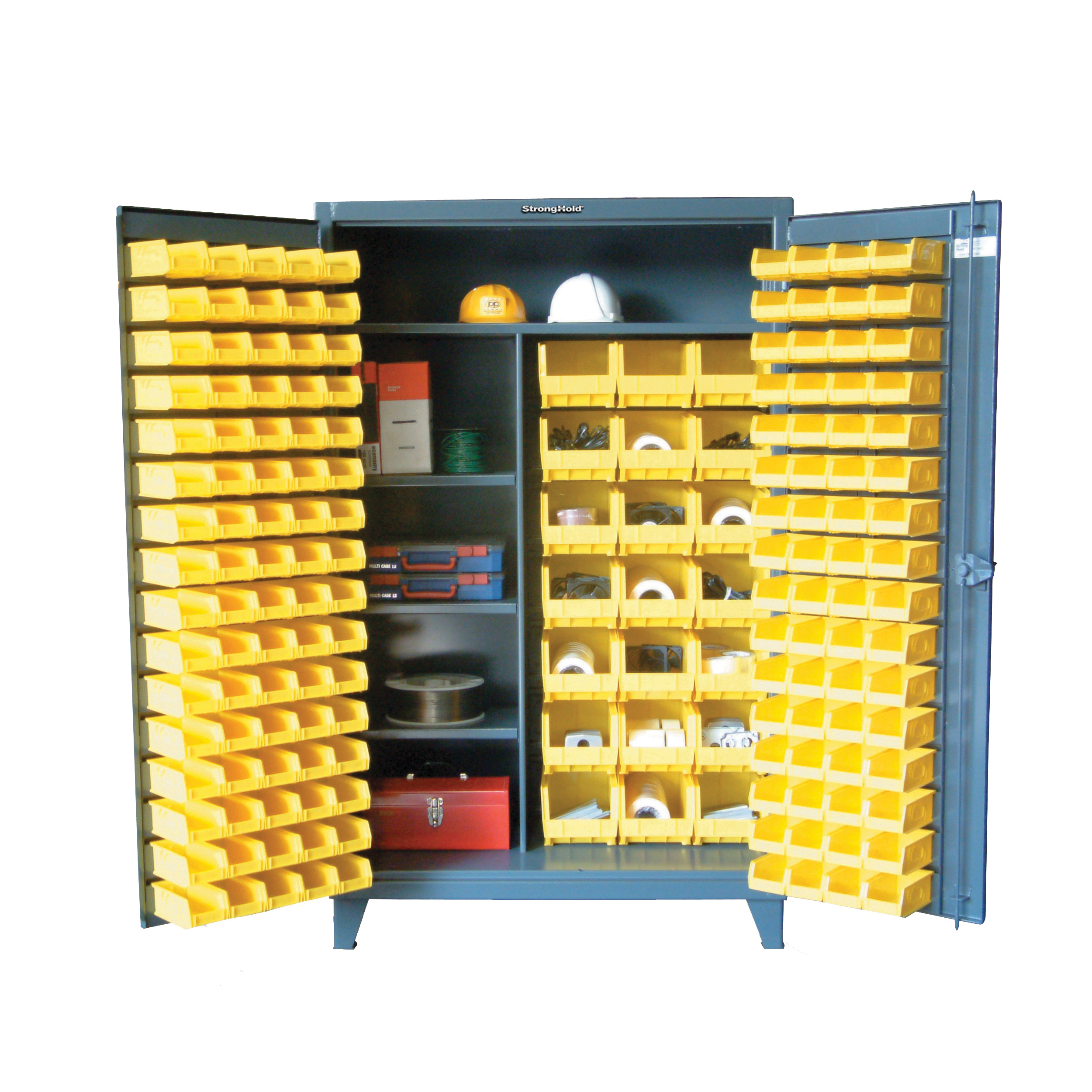 Strong Hold&reg; 55-BR-42 Heavy Duty Single Sided Bin Rack, 42 Bins, Gray, 55 in W x 60 in H