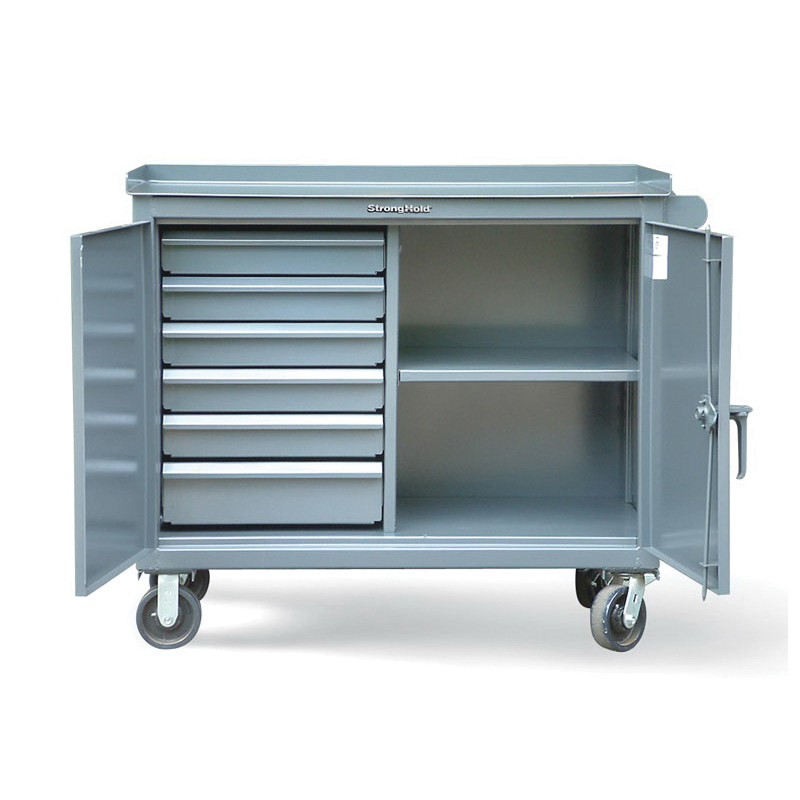 Strong Hold&reg; 55-242-7/5DB-CA Heavy Duty Mobile Job Site Cabinet, 60 in W x 68 in H, Steel, Dark Gray