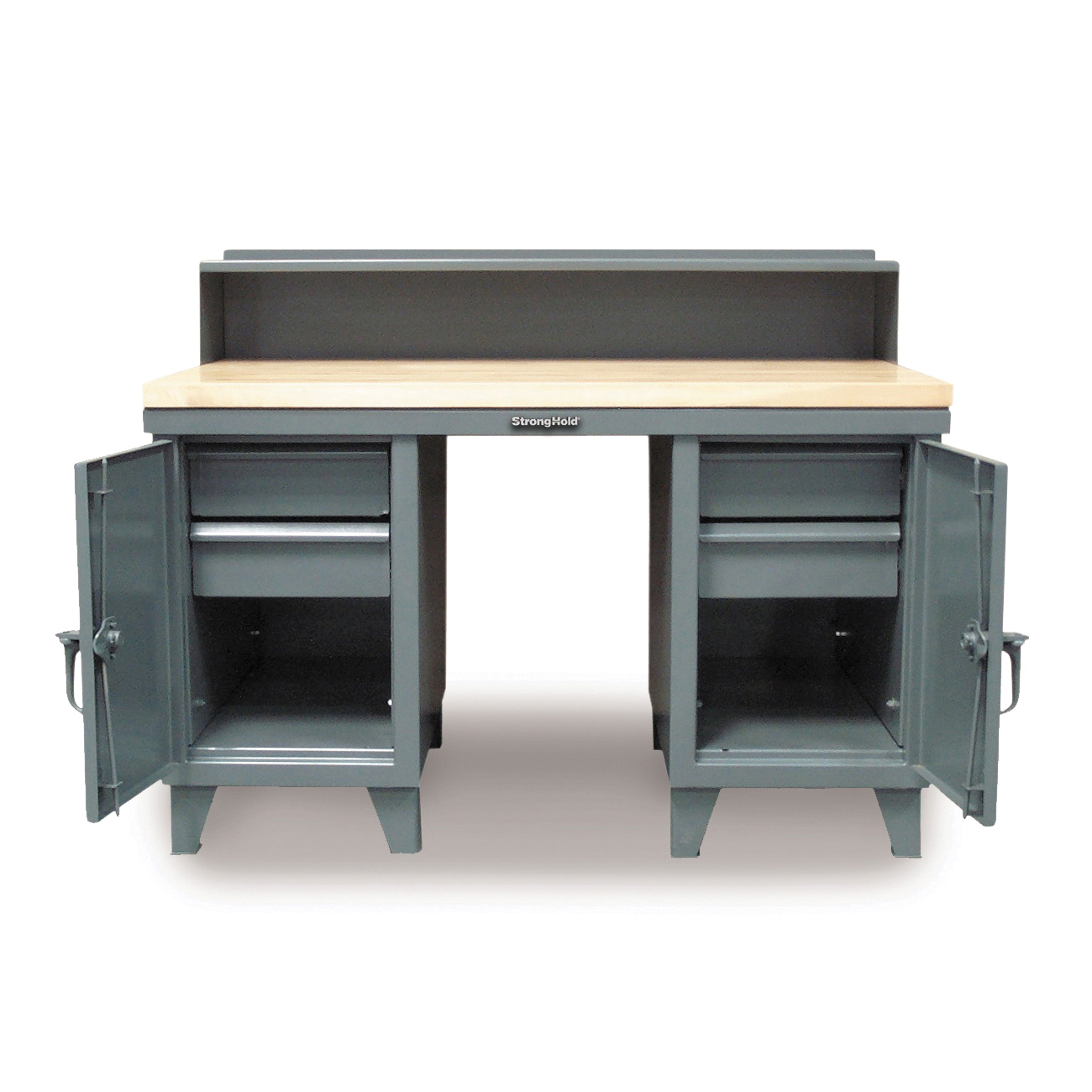 Strong Hold&reg; 34-SD-4D-TD-280 Heavy Duty Industrial Shop Desk With Compartments and Paper Holder Shelf, 54 in H x 36 in W x 28 in D, 1 Pedestals, 1 Drawers