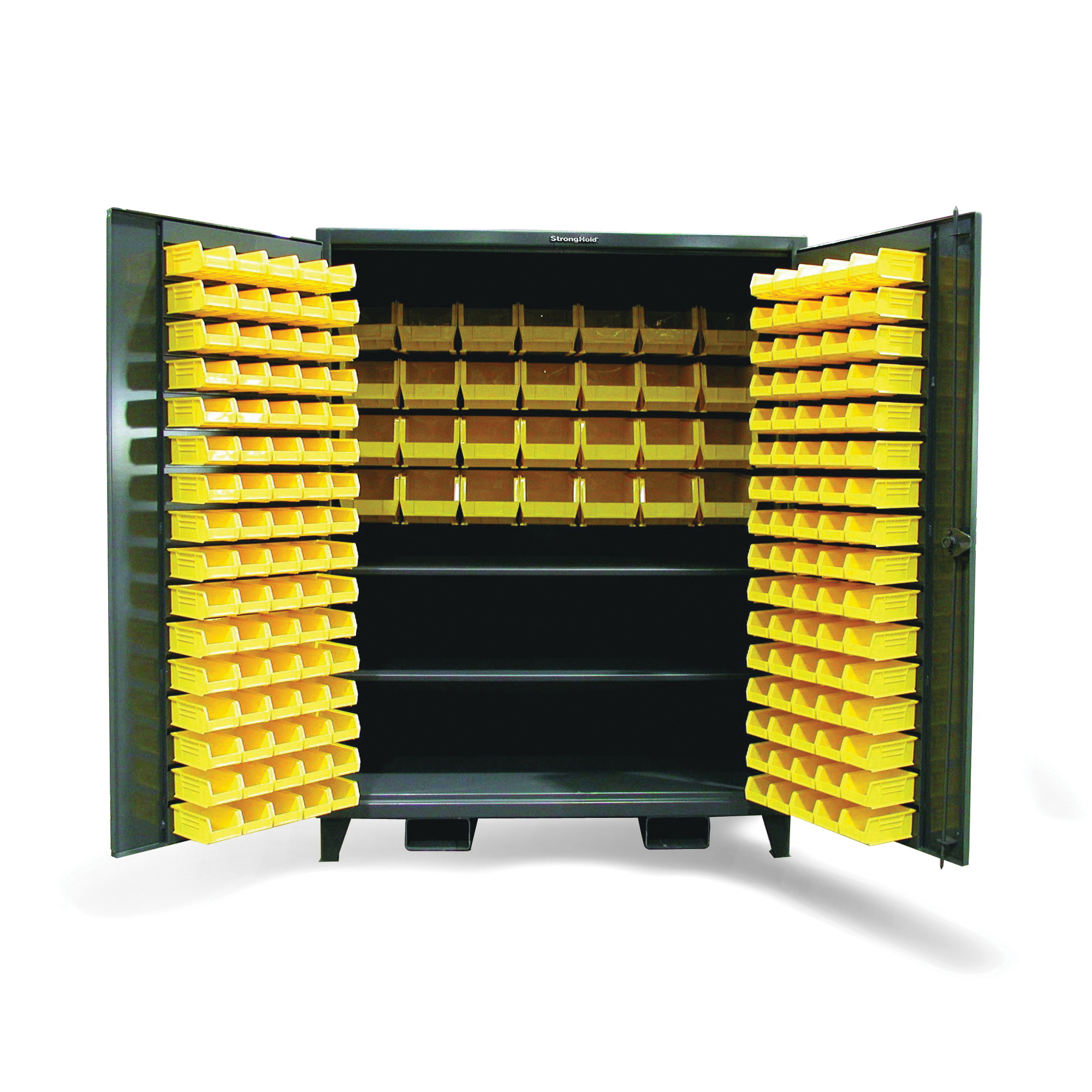 Strong Hold&reg; 46-BBS-241-4DB Bin Storage Cabinet With (4) Drawers, 144 Small/20 Large Bins, Dark Gray, 24 in L x 48 in W x 78 in H