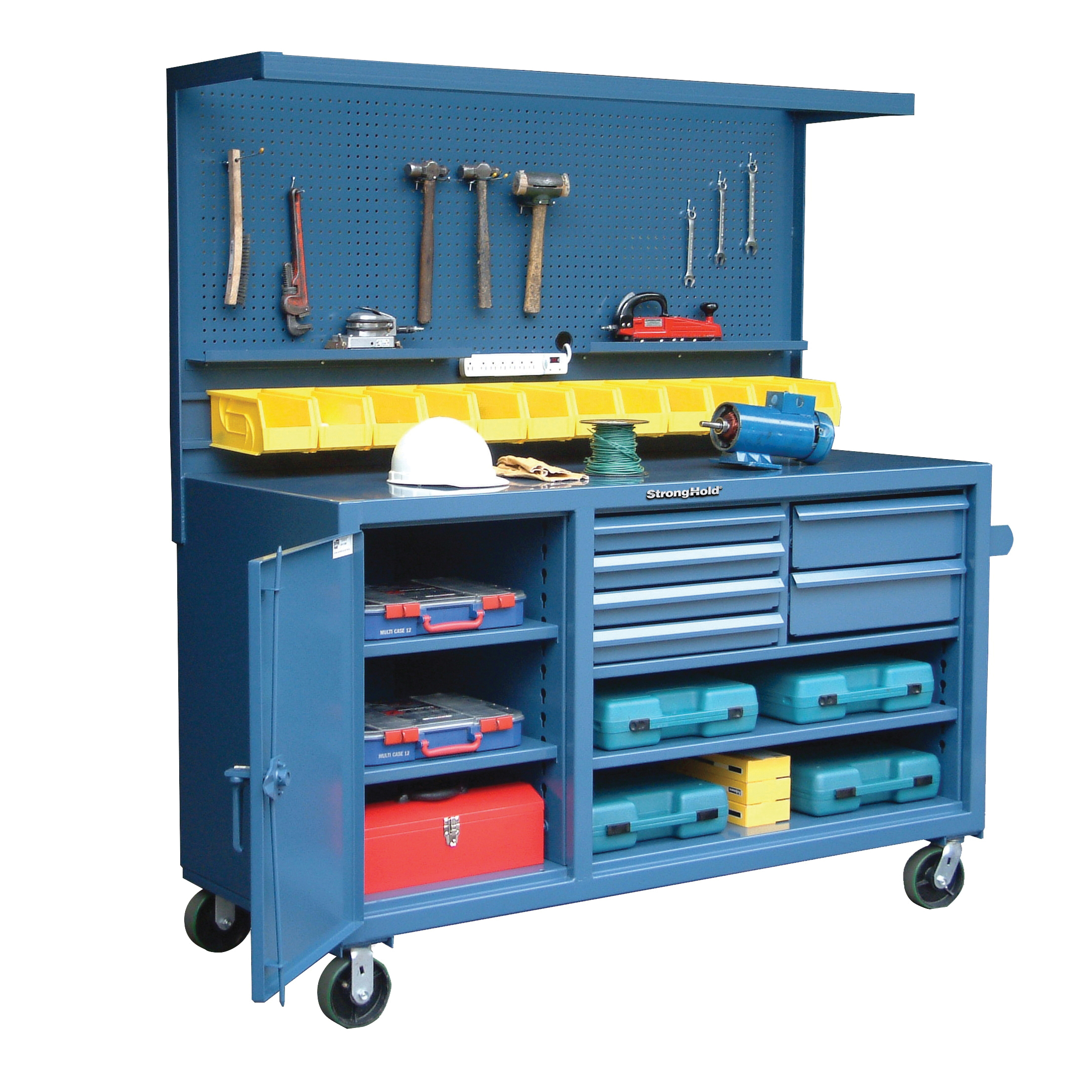 Strong Hold&reg; 63-WB-303-6DB-12B-CA Extreme Duty Workbench, 36 in H x 72 in W x 30 in D, 2400 lb Load, Dark Gray