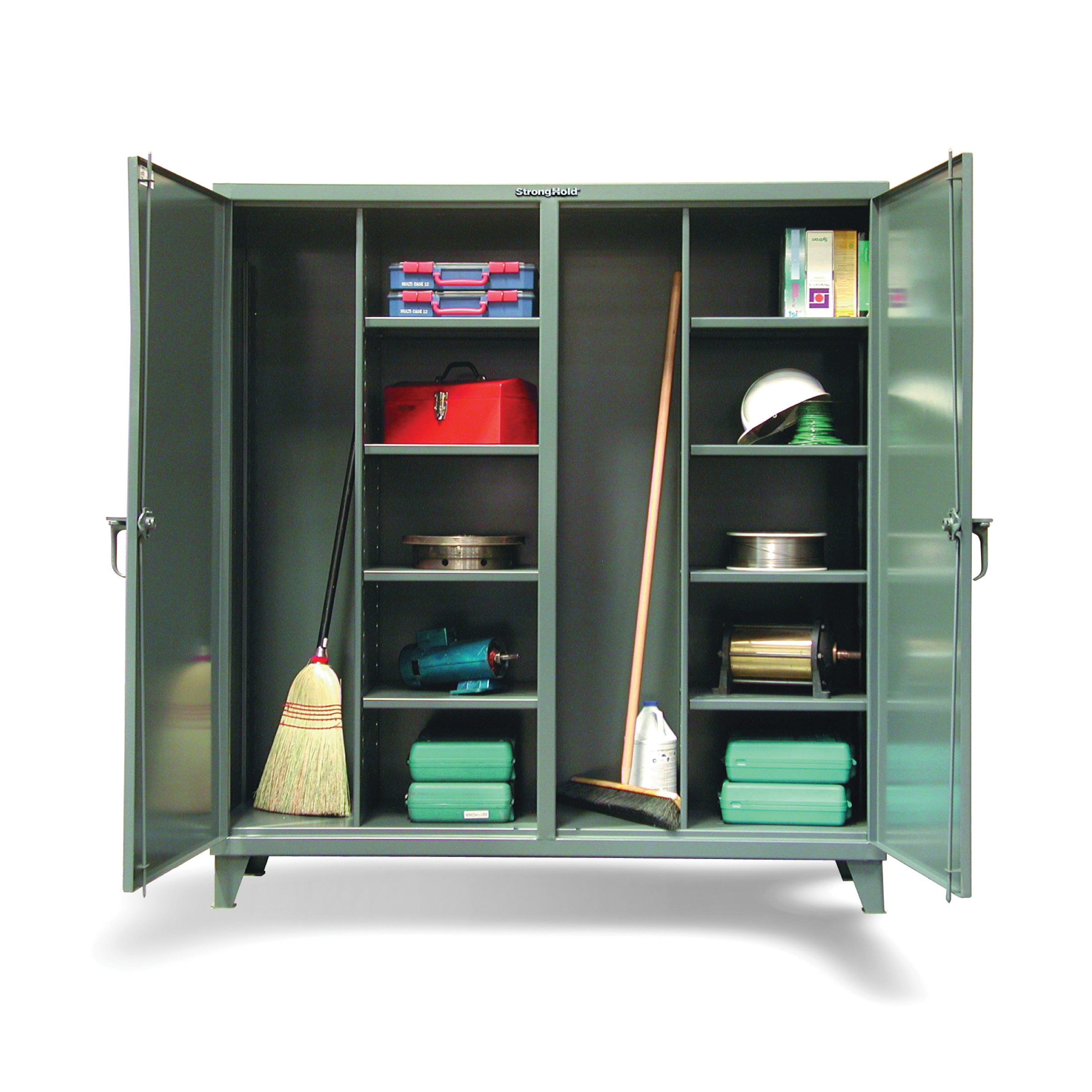 Strong Hold&reg; 5.5342-LL-CA-FLP Heavy Duty Mobile Job Site Cabinet, 66 in W x 68 in H, Steel, Dark Gray