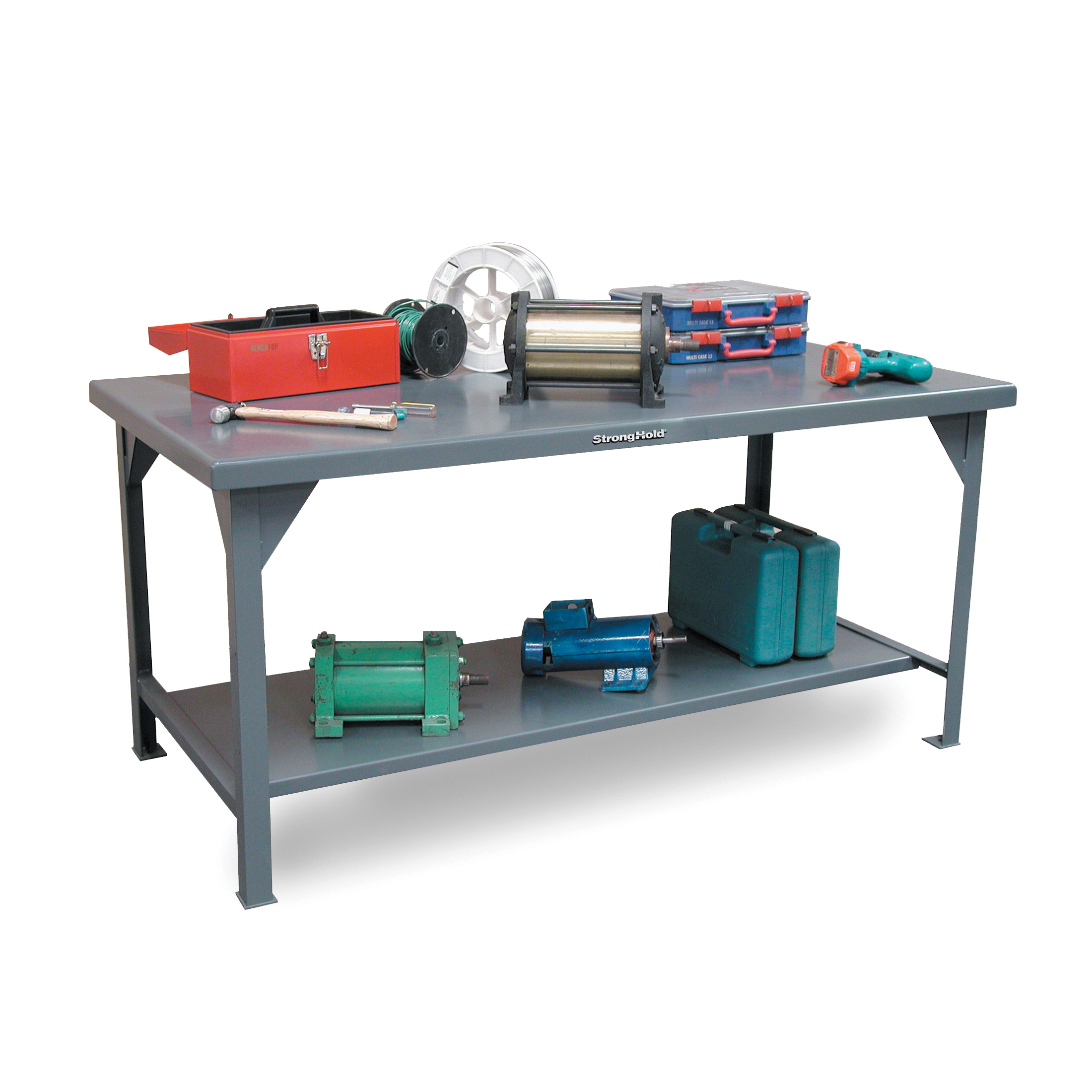 Strong Hold&reg; T9636-2DB-MT Heavy Duty Industrial Shop Table With (2) Drawers, 34 in H x 96 in W x 36 in D, 11250 lb Load, Dark Gray