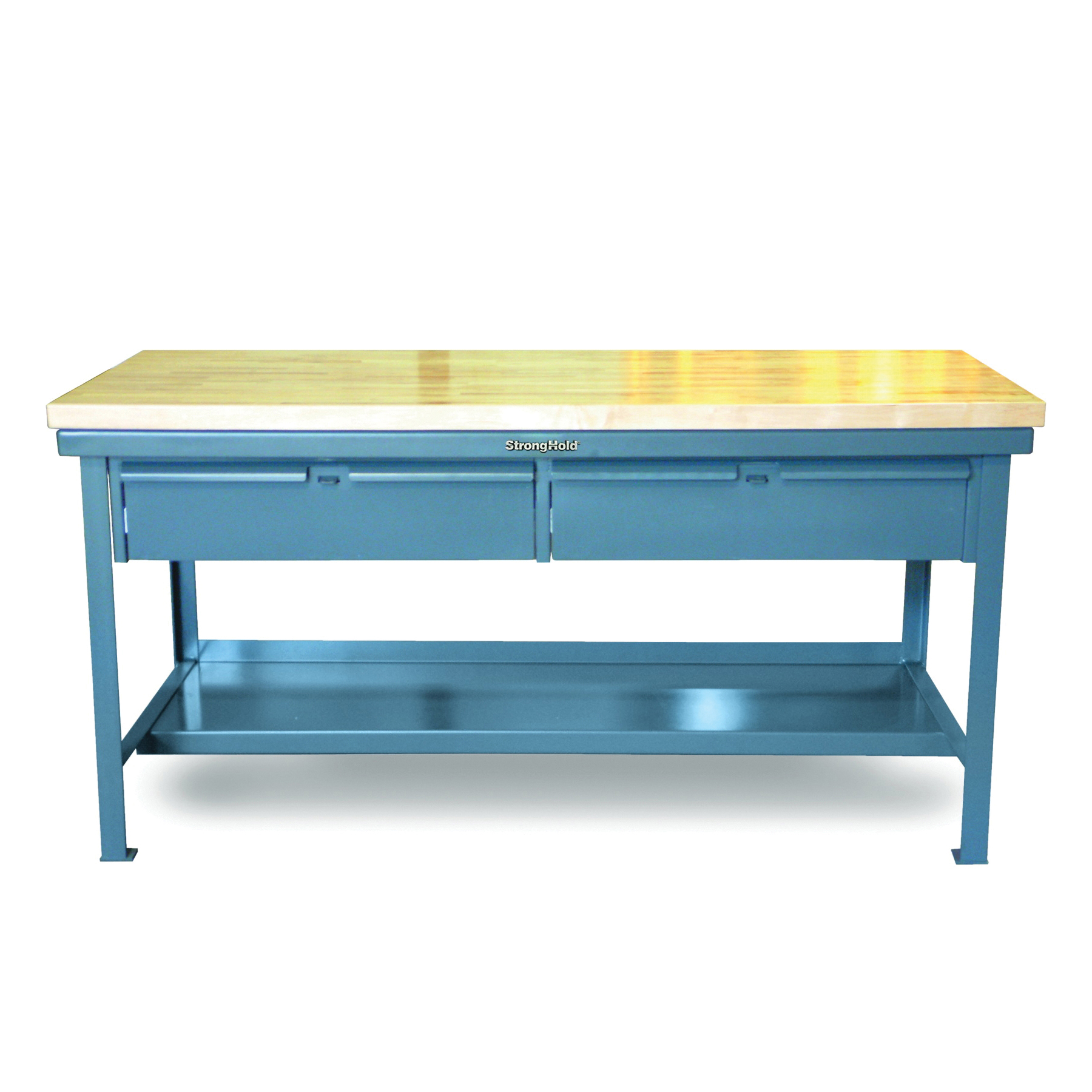 Strong Hold&reg; T6036-28B-2DB-MT Heavy Duty Industrial Shop Table With Maple Top and (2) Drawers, 34 in H x 60 in W x 36 in D, 400 lb Load