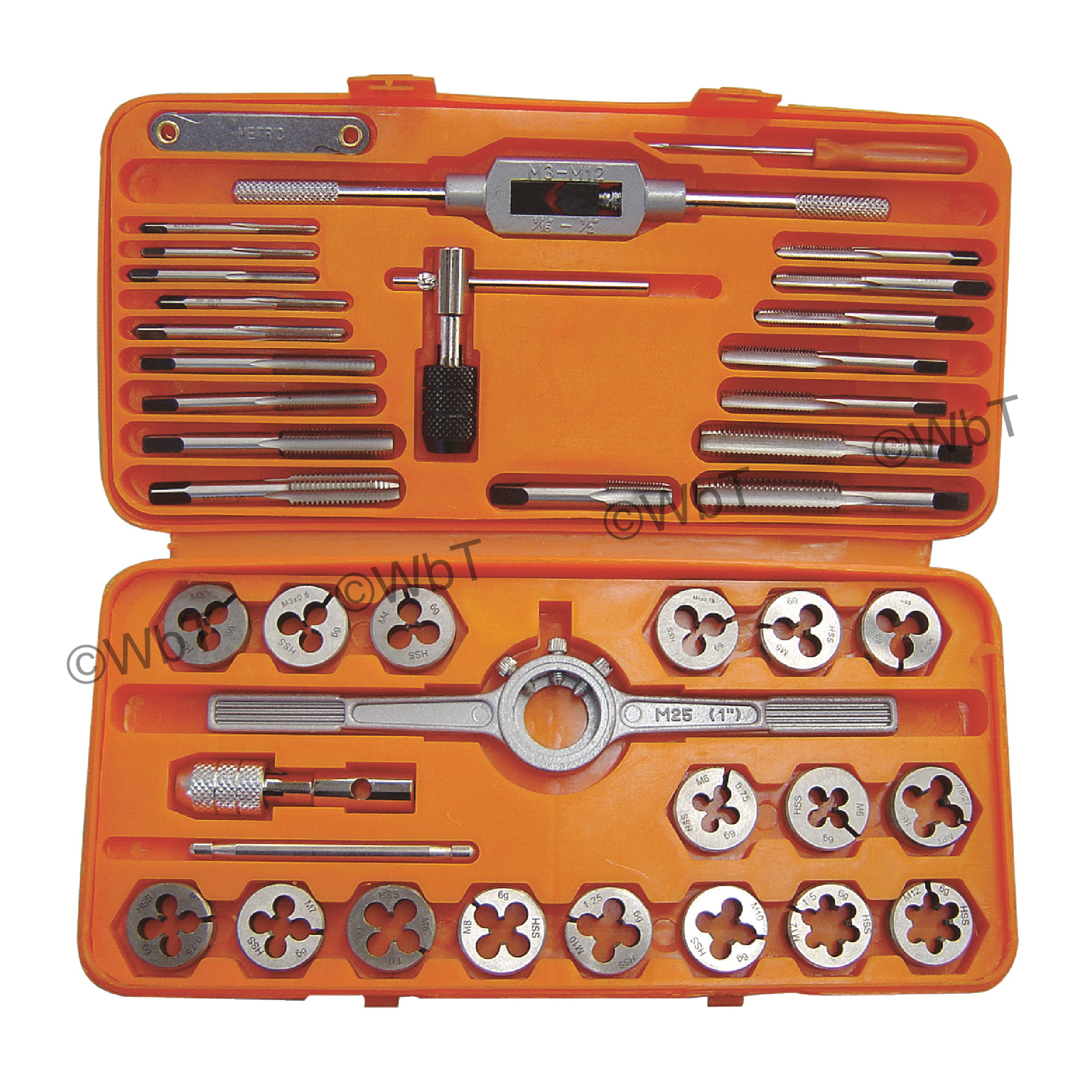 Irwin® Hanson® 26313 Combination Tap and Die Set, 24 Pieces, M3x0.5 to M12x1.75 Tap Thread, M3x0.5 to M12x1.75 Die Thread, BSP/UNC/UNF Thread, Hexagon Die