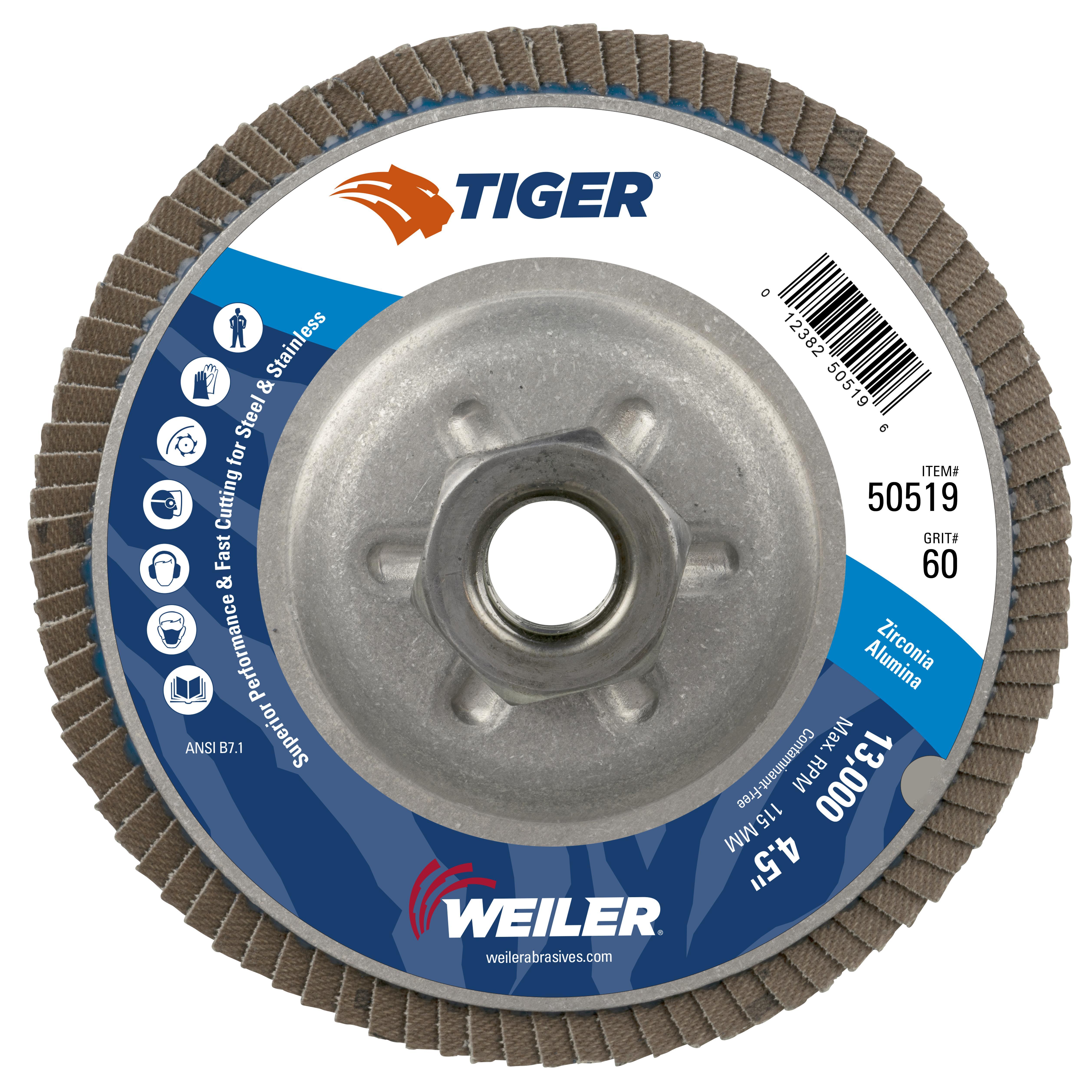 CGW&reg; 42366 Contaminant-Free Premium XL Coated Abrasive Flap Disc, 4-1/2 in Dia, 7/8 in Center Hole, 120 Grit, Fine Grade, Z3&reg; Zirconia Alumina Abrasive, Type 29 Conical Disc