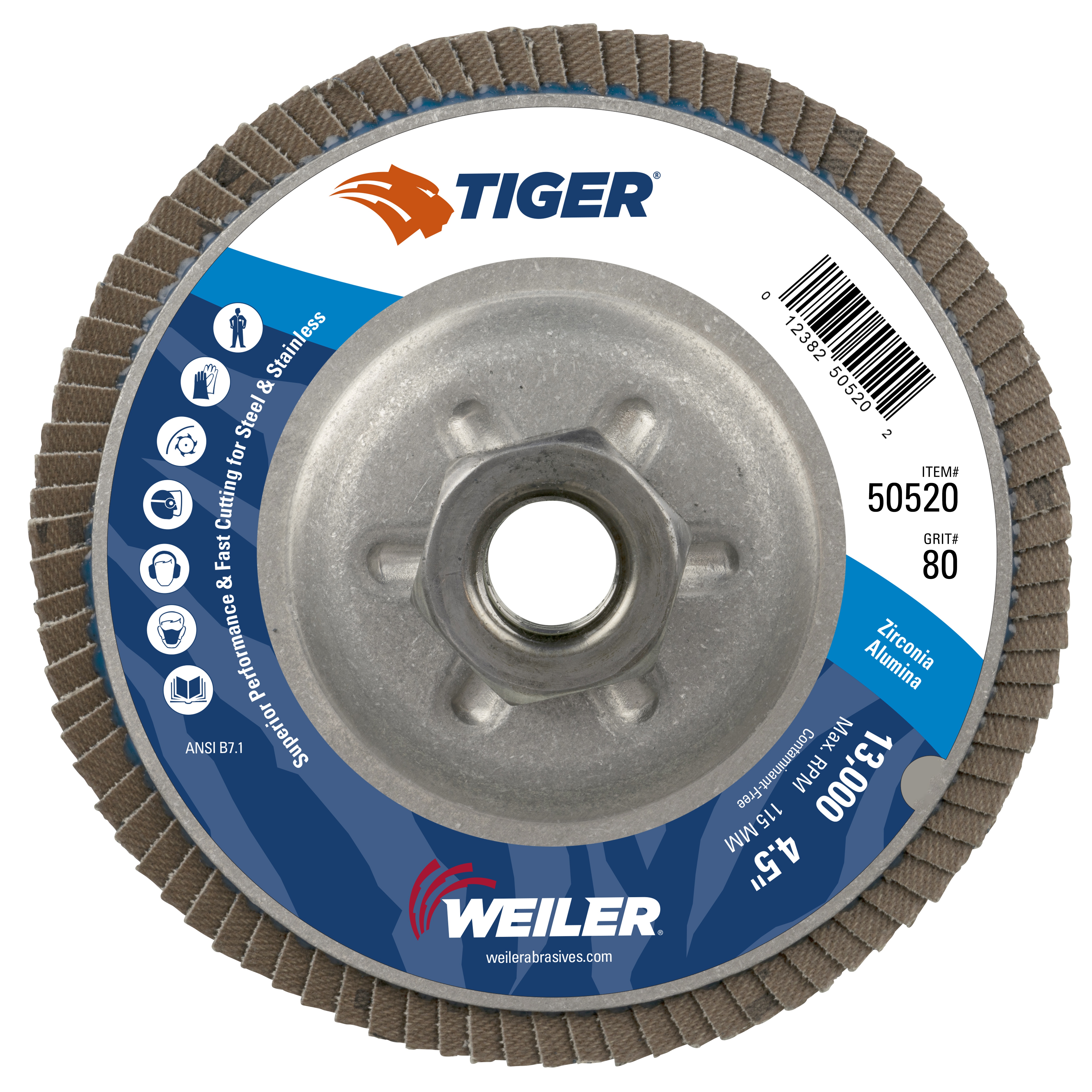 Tiger&reg; 58309 Maximum Performance Cutting Wheel, 6 in Dia x 0.045 in THK, 7/8 in Center Hole, 60 Grit, Ceramic Abrasive