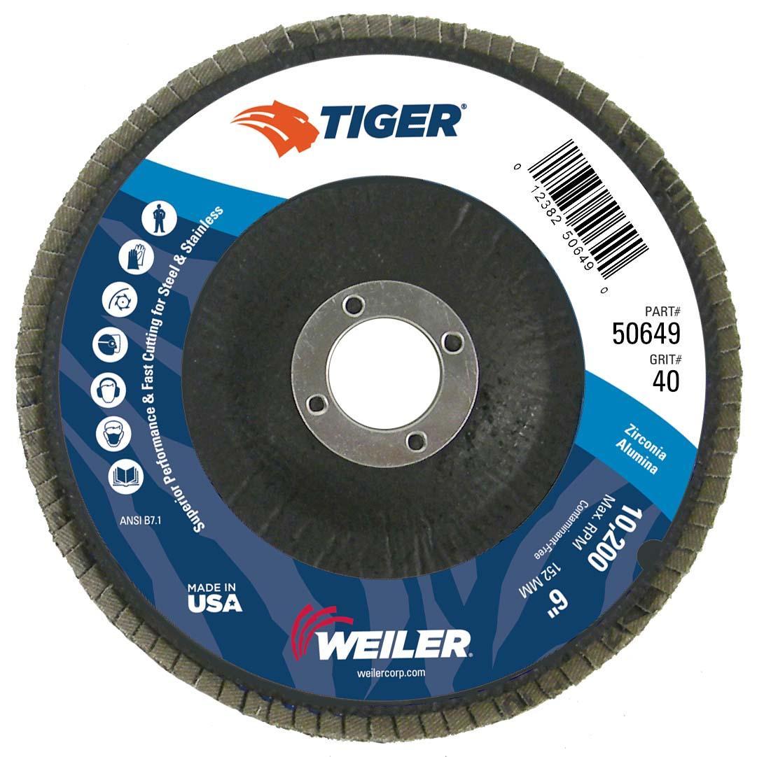 Tiger® 69860 Max Performance Performance Line Superior Life and Cut Coated Abrasive Disc, 5 in Dia, 7/8 in Center Hole, 60 Grit, Coarse Grade, Ceramic Alumina Abrasive, Arbor Attachment