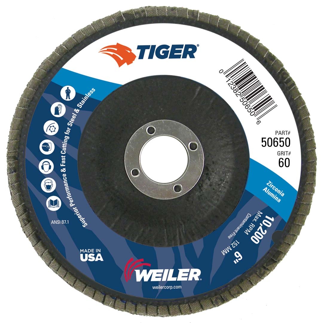 Tiger&reg; 58022 High Performance Cutting Wheel, 6 in Dia x 0.045 in THK, 7/8 in Center Hole, 60 Grit, Zirconia Alumina Abrasive