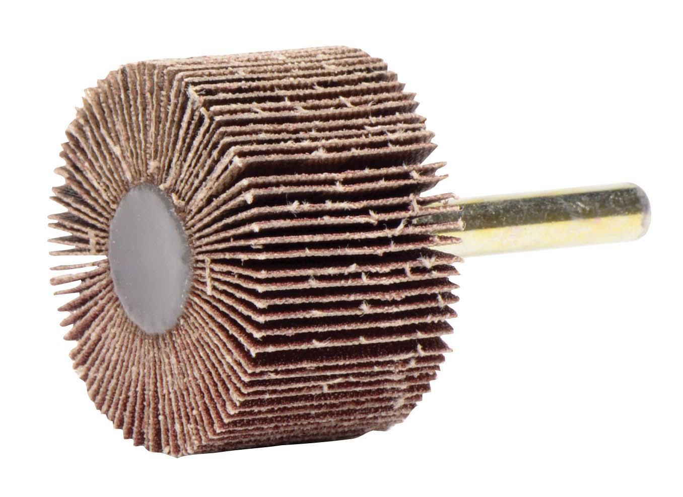 Merit&reg; Grind-O-Flex&trade; 08834130707 XX-0011 Mini Mounted Quick-Change Super Finish Coated Flap Wheel, 1 in Dia, 1 in W Face, P80 Grit, Medium Grade, Aluminum Oxide Abrasive