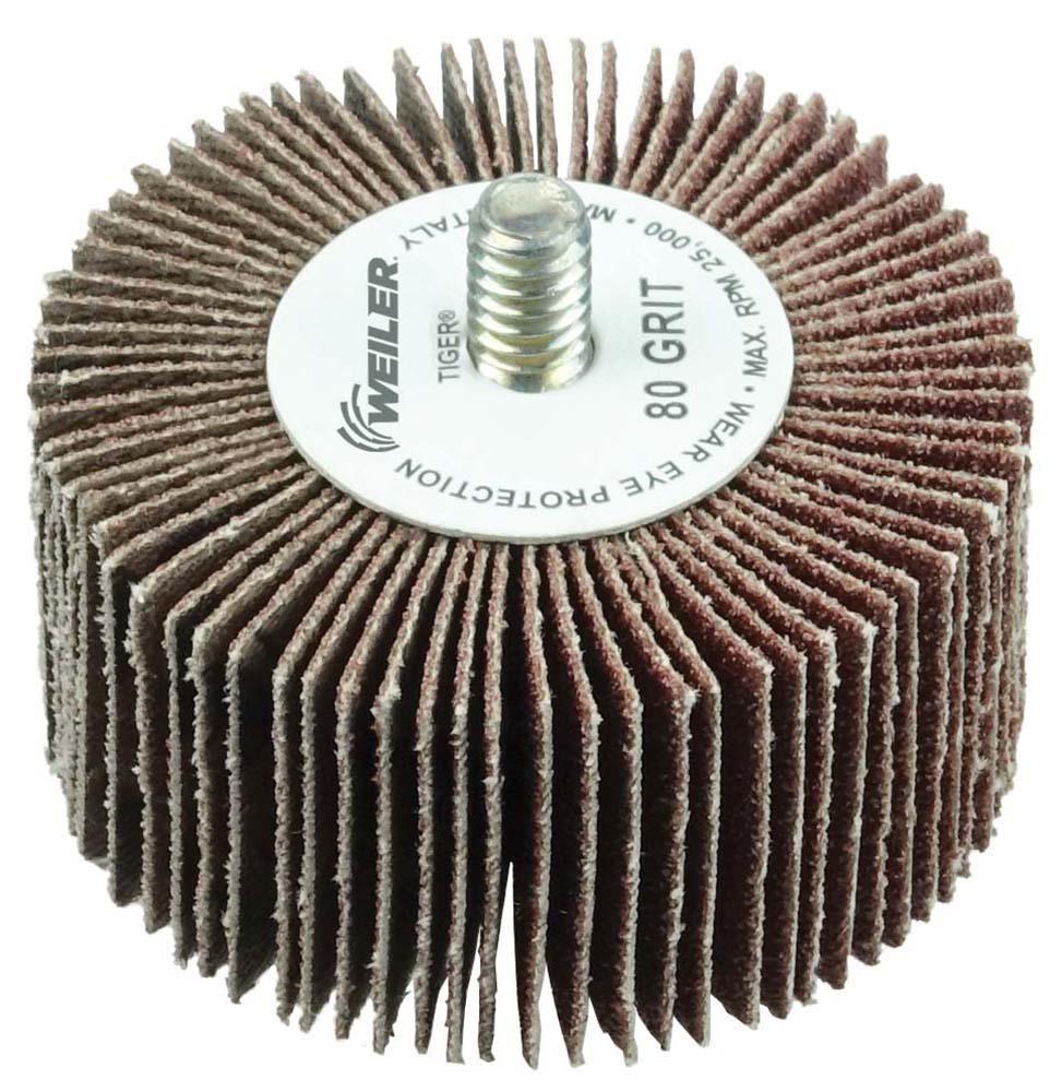 Wolverine&trade; 30723 Stem Mount Coated Abrasive Flap Wheel, 2 in Dia Wheel, 1 in W Face, 1/4 in Dia Shank, 60 Grit, Medium Grade, Aluminum Oxide Abrasive