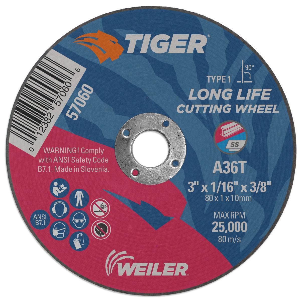 Tiger® 69858 Max Performance Performance Line Superior Life and Cut Coated Abrasive Disc, 5 in Dia, 7/8 in Center Hole, 36 Grit, Extra Coarse Grade, Ceramic Alumina Abrasive, Arbor Attachment