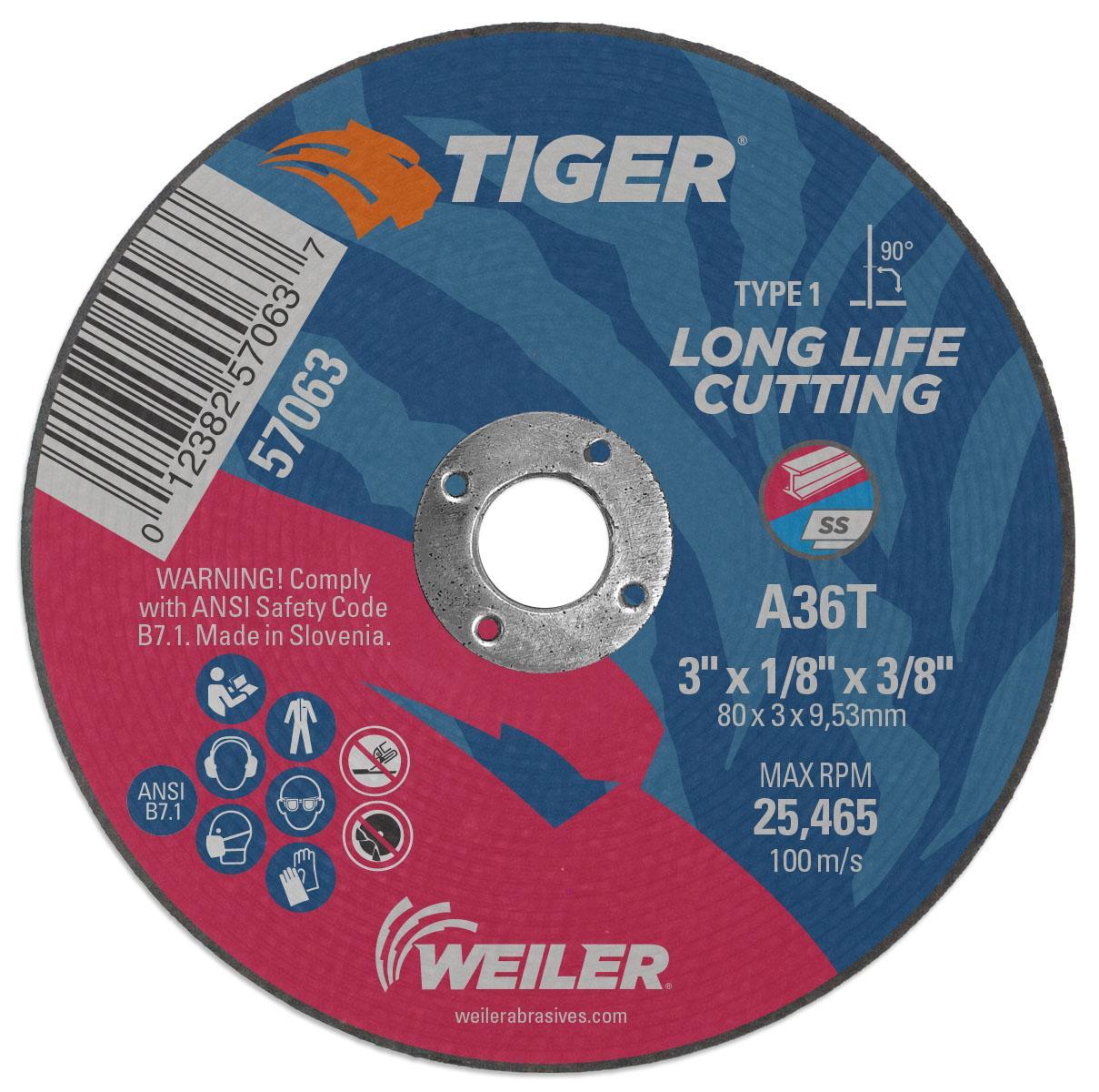 Tiger&reg; AO 57035 Long Life Heavy Duty Performance Cutting Wheel, 14 in Dia x 1/8 in THK, 20 mm Center Hole, 30 Grit