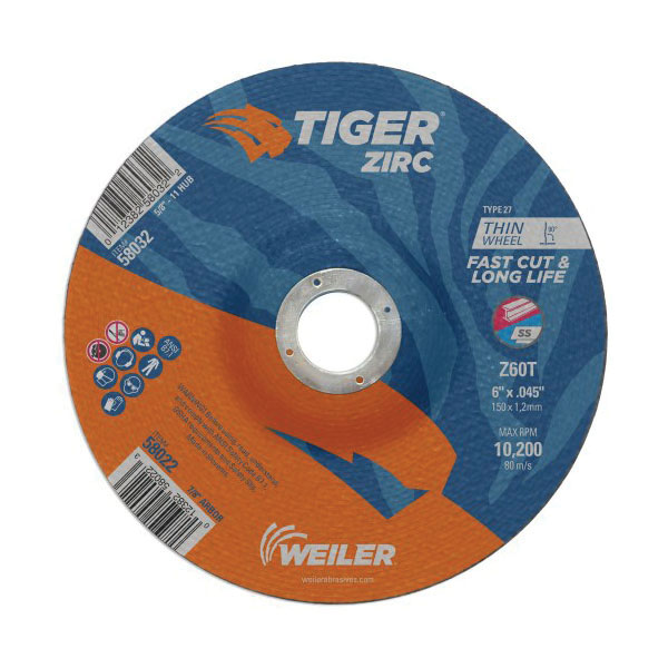 Tiger&reg; 60406 Fast Cut High Performance Long Life Performance Line Coated Abrasive Disc, 4-1/2 in Dia, 7/8 in Center Hole, 120 Grit, Fine Grade, Aluminum Oxide Abrasive, Arbor Attachment