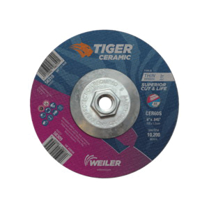 Tiger® 58328 Performance Line Superior Life and Cut Depressed Center Grinding Wheel, 5 in Dia x 1/4 in THK, 24 Grit, Ceramic Alumina Abrasive