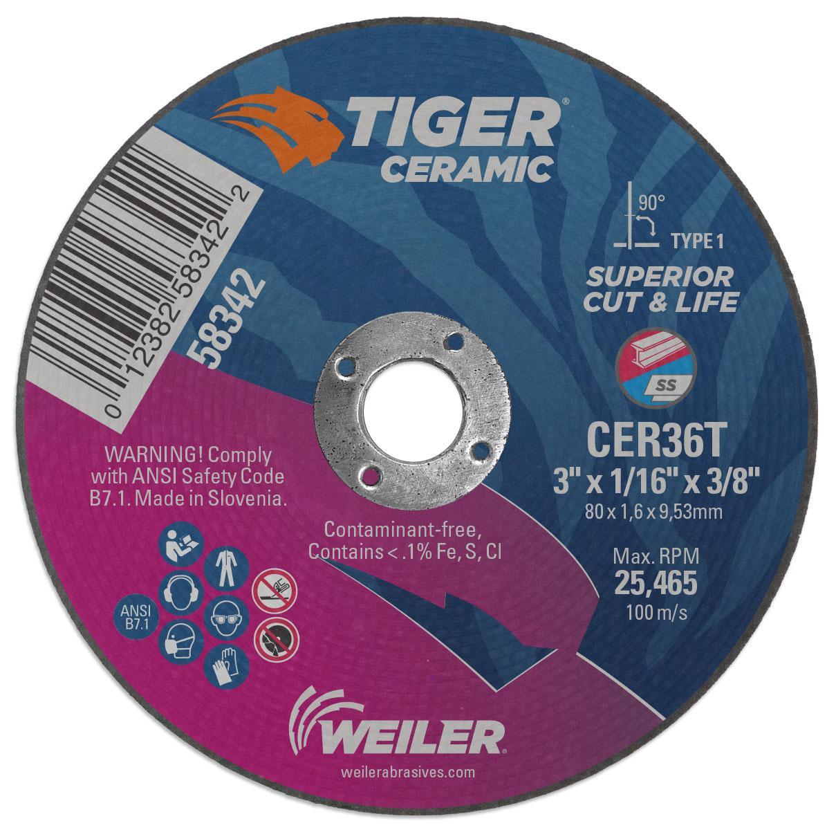Tiger&reg; 50523 Premium Coated Abrasive Flap Disc, 5 in Dia Disc, 7/8 in Center Hole, 40 Grit, Coarse Grade, Zirconia Alumina Abrasive, Type 29/Angled Disc