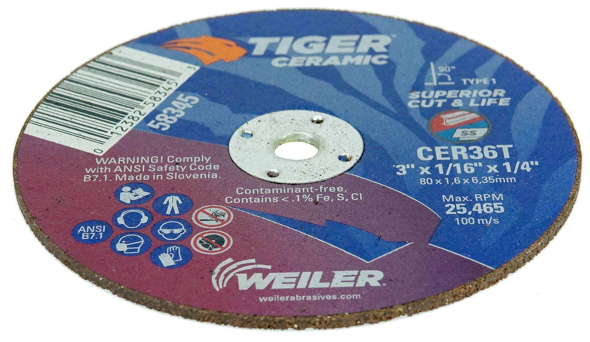 Tiger&reg; Ceramic 50112 Premium Coated Abrasive Flap Disc, 7 in Dia Disc, 36 Grit, Very Coarse Grade, Ceramic Alumina Abrasive, Type 29/Angled Disc