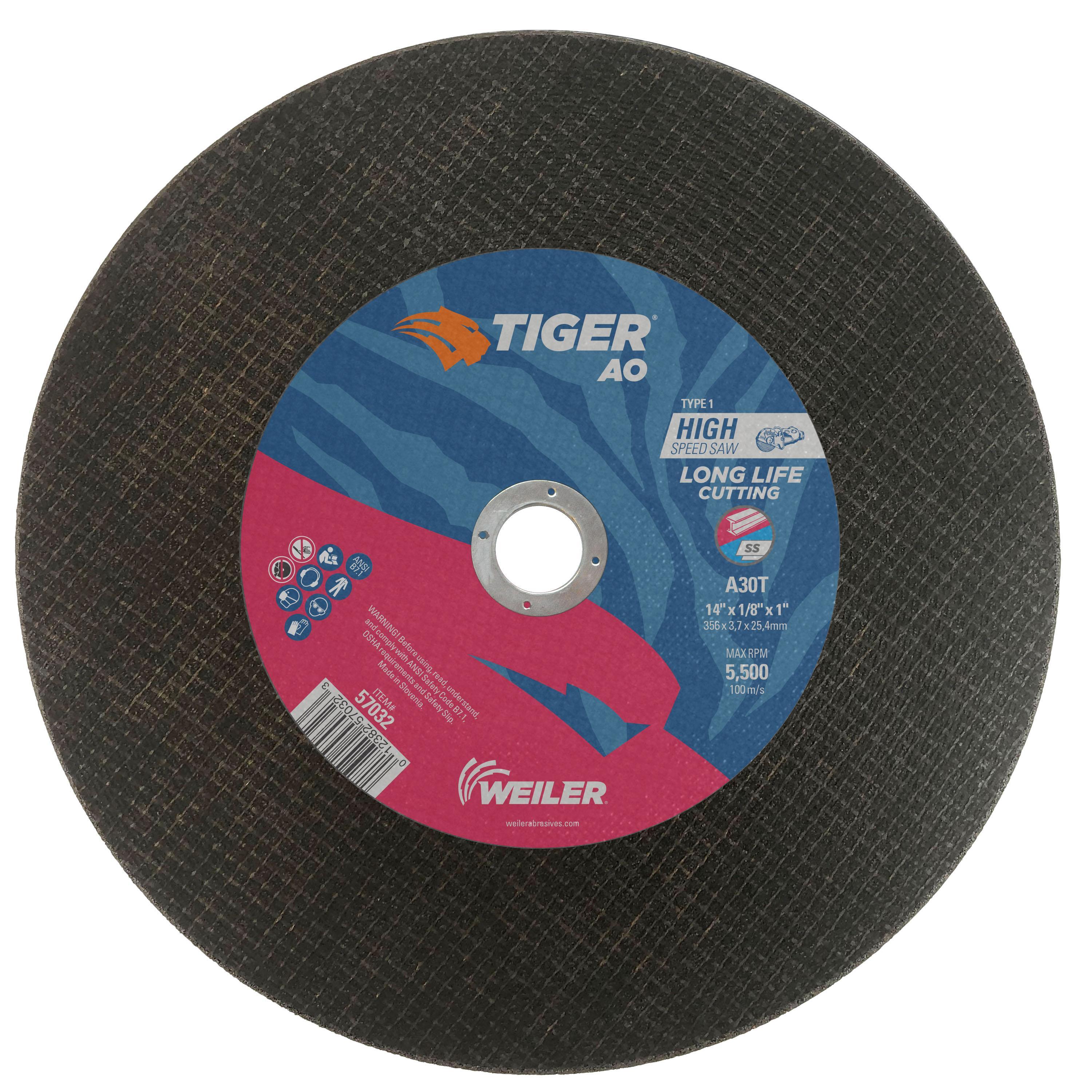 Tiger&reg; AO 57125 Performance Line Depressed Center Grinding Wheel, 7 in Dia 1/4 in THK, 7/8 in Center Hole, 24 Grit, Premium Aluminum Oxide Abrasive