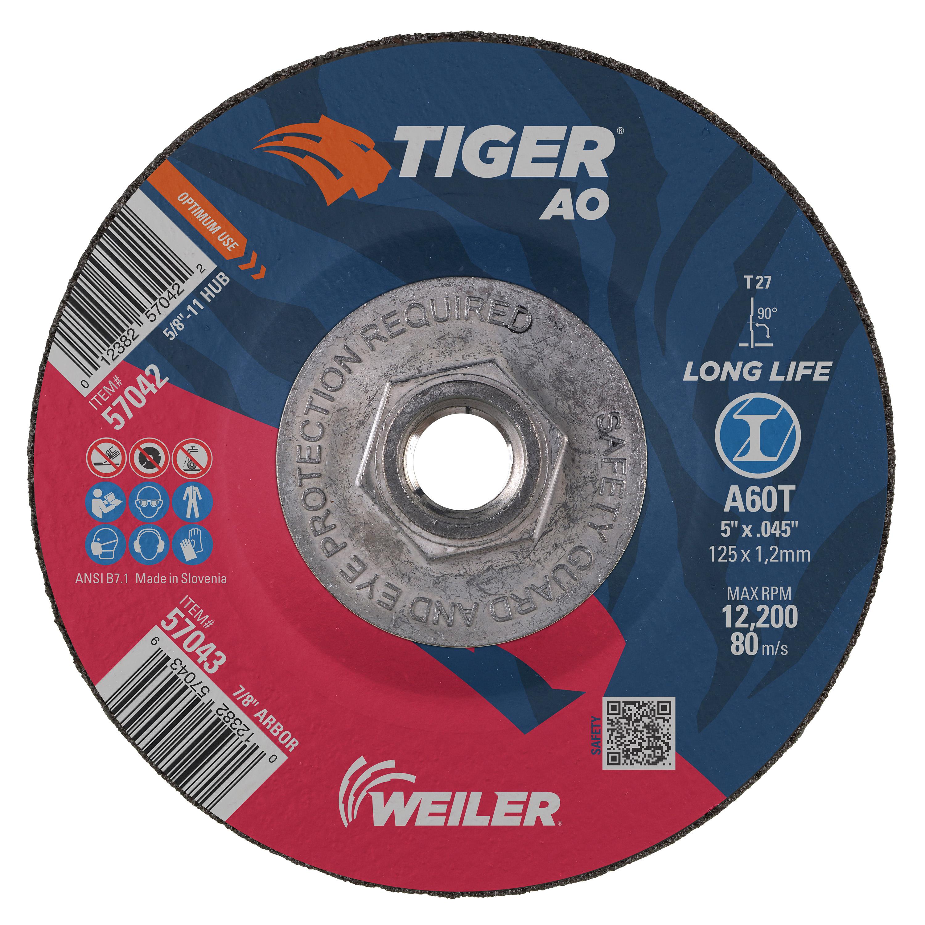 Tiger&reg; AO 57022 Flat Long Life Performance Line Reinforced Small Thin Cut-Off Wheel, 6 in Dia 0.045 in THK, 7/8 in Center Hole, A60T Grit, Premium Aluminum Oxide Abrasive