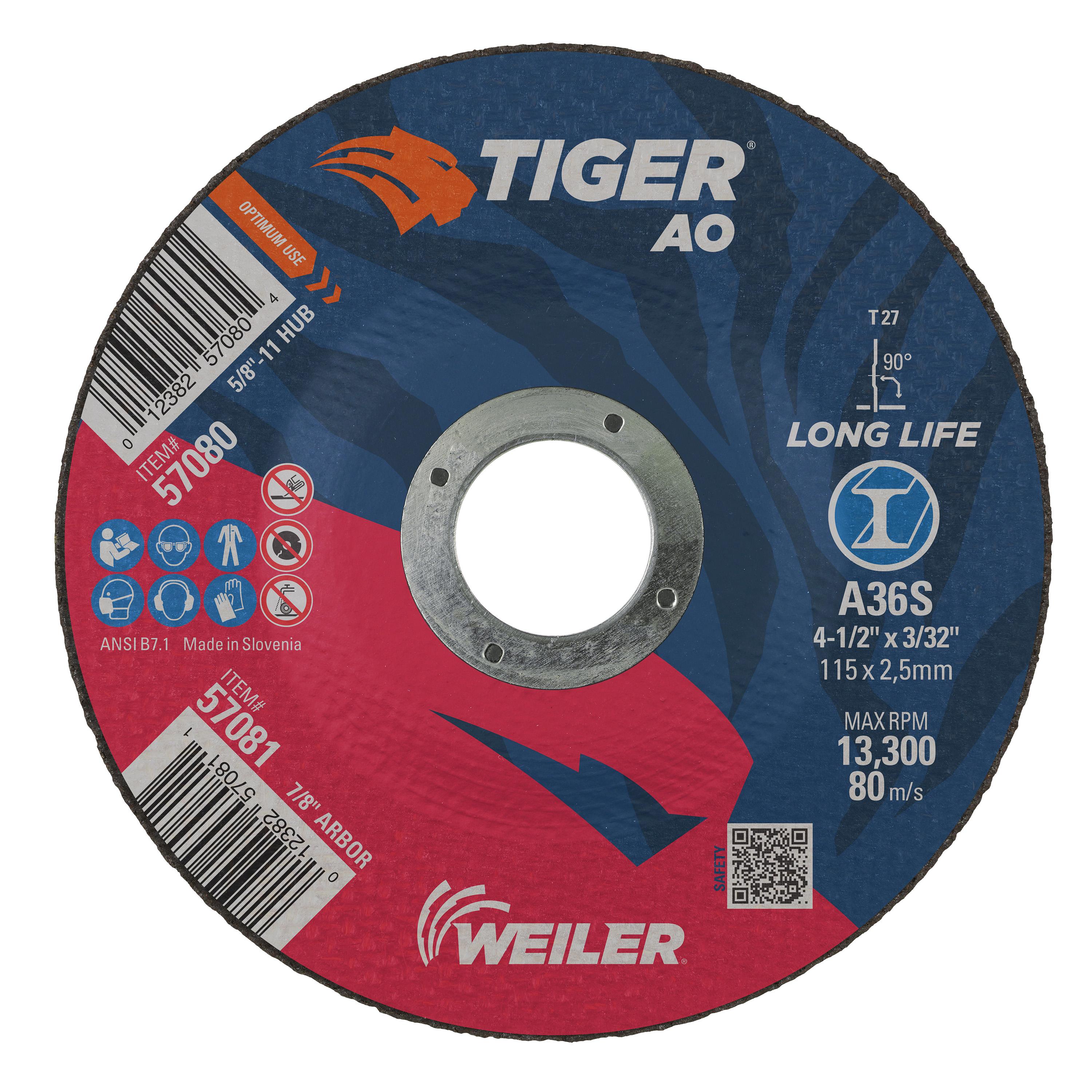 Tiger&reg; AO 57128 Performance Line Depressed Center Grinding Wheel, 6 in Dia 1/4 in THK, 24 Grit, Premium Aluminum Oxide Abrasive