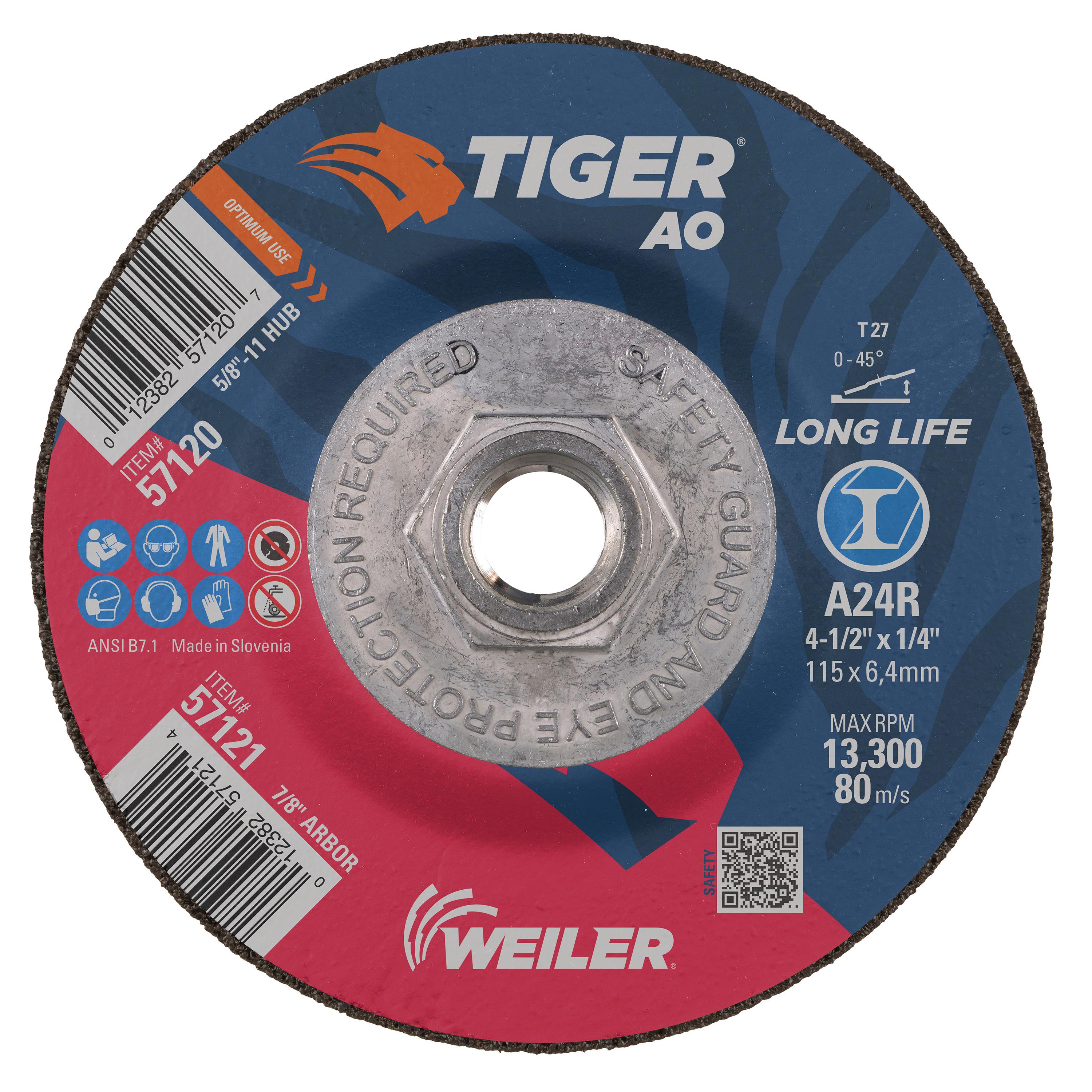 Tiger&reg; AO 57091 Flat Large Long Life Cut-Off Wheel, 14 in Dia 1/8 in THK, 1 in Center Hole, A30R Grit, Premium Aluminum Oxide Abrasive