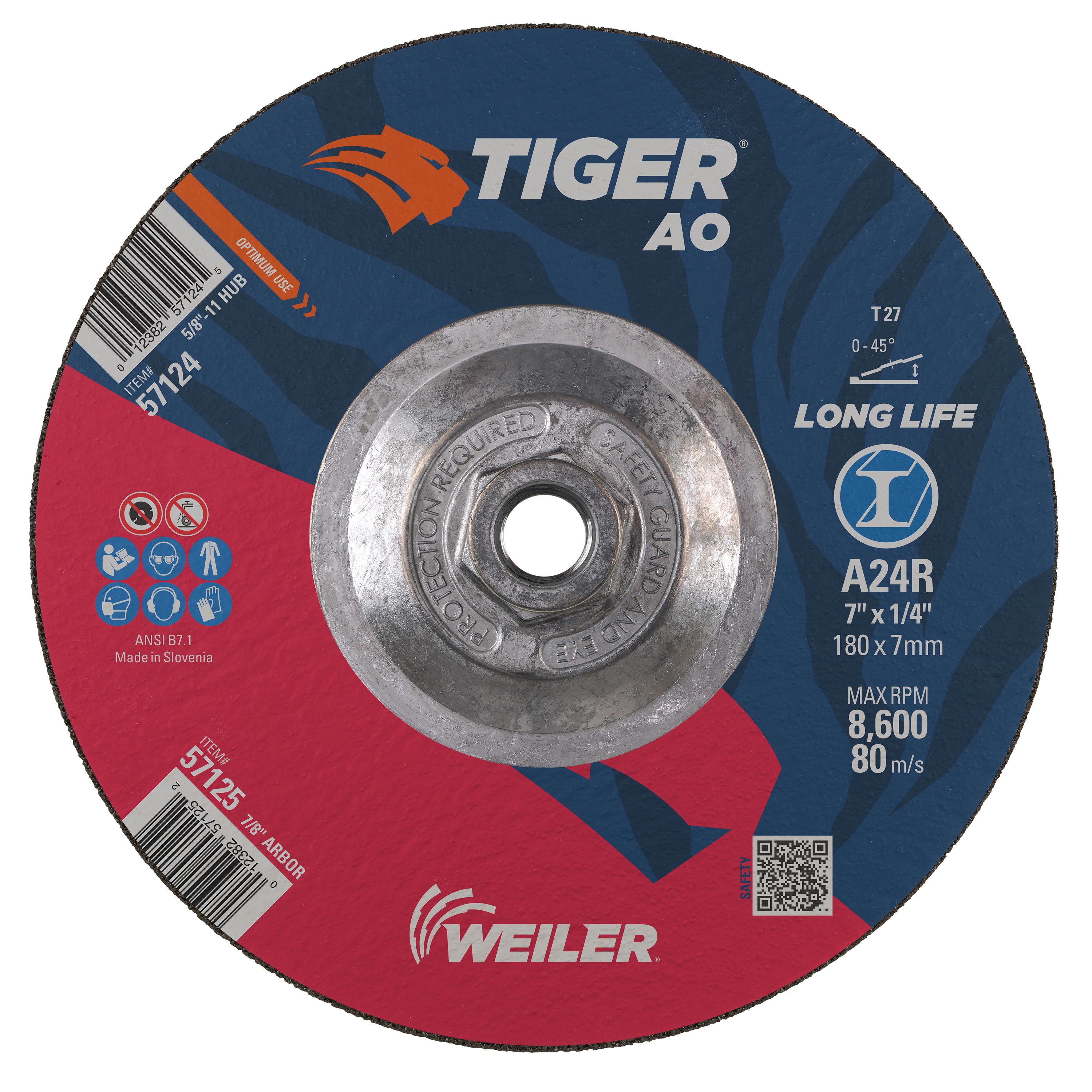 Tiger&reg; AO 57032 Long Life Performance Cutting Wheel, 14 in Dia x 1/8 in THK, 1 in Center Hole, 30 Grit