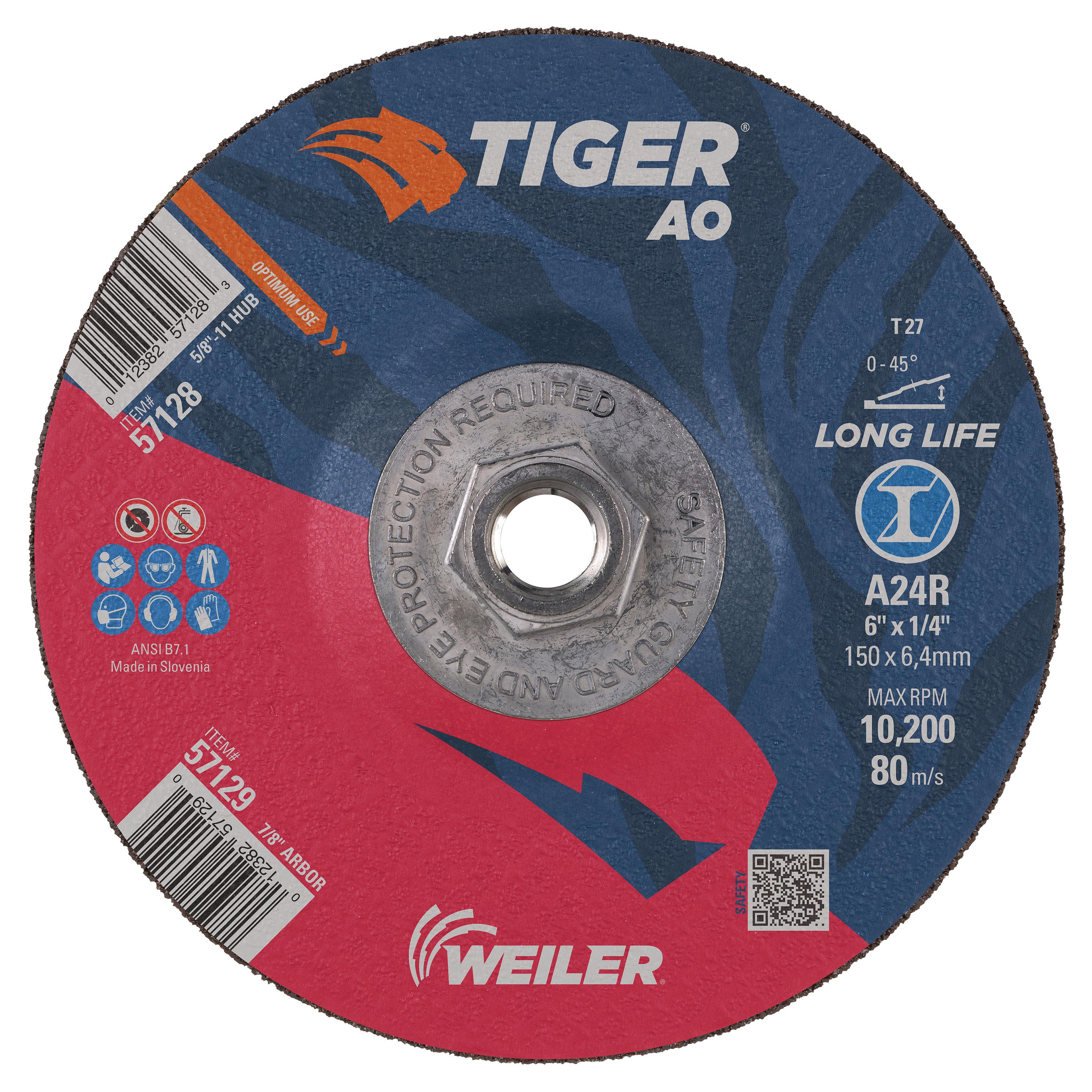 Tiger&reg; AO 57097 Long Life Performance Cutting Wheel, 20 in Dia x 1/8 in THK, 1 in Center Hole, 30 Grit