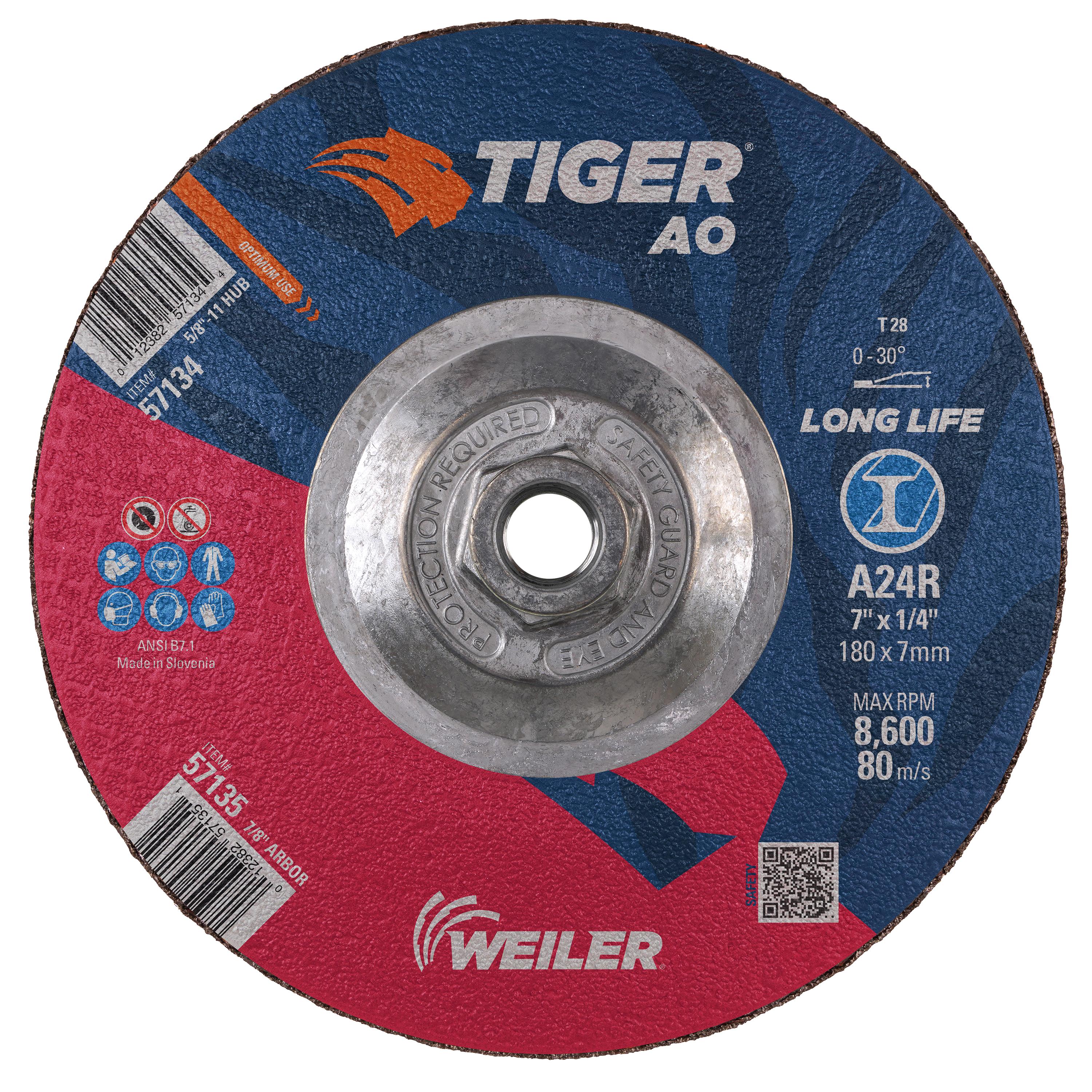 Tiger&reg; AO 57128 Performance Line Depressed Center Grinding Wheel, 6 in Dia 1/4 in THK, 24 Grit, Premium Aluminum Oxide Abrasive