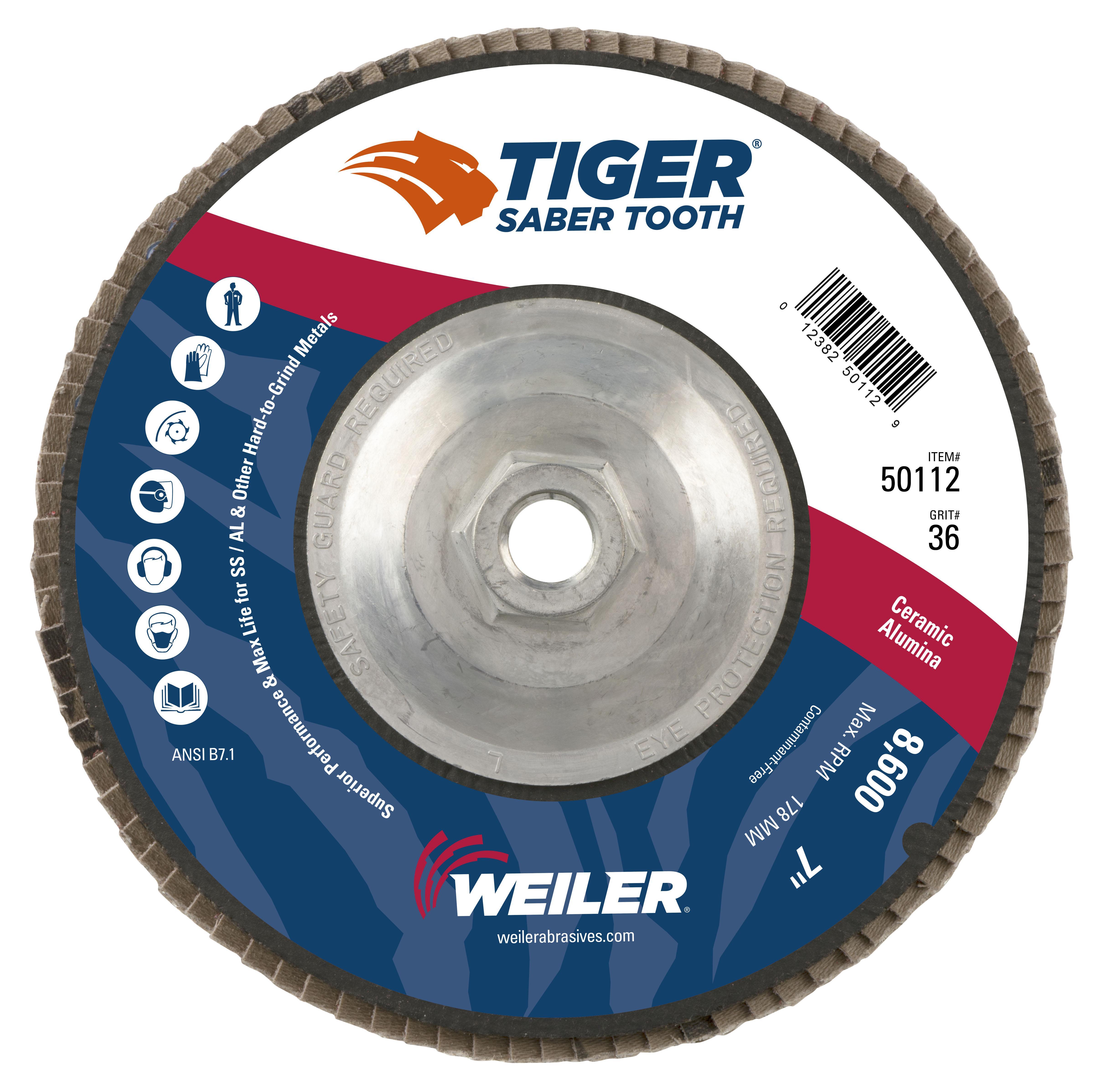 Tiger&reg; Ceramic 58326 Performance Line Superior Life and Cut Depressed Center Grinding Wheel, 4-1/2 in Dia 1/4 in THK, 24 Grit, Ceramic Alumina Abrasive